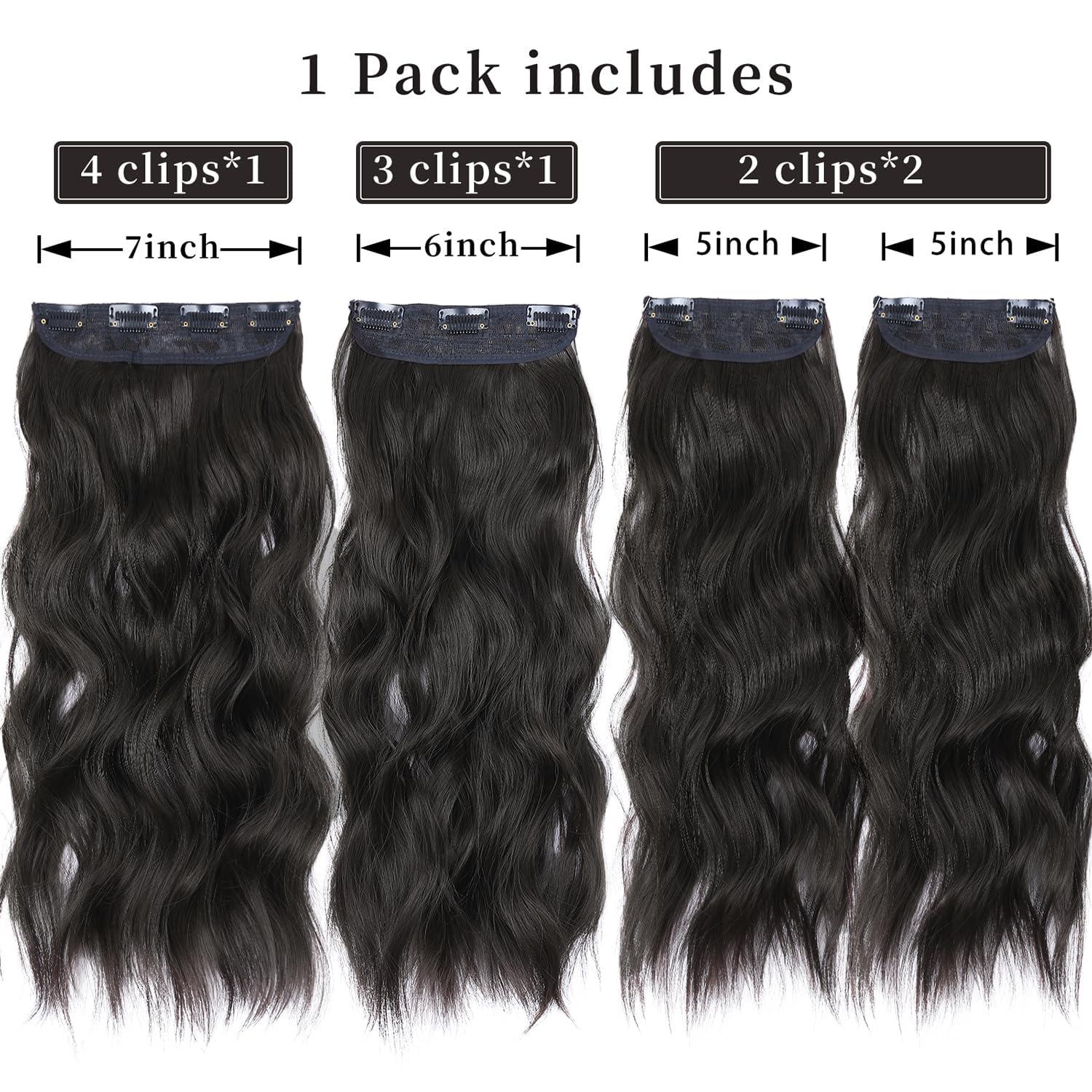 imageBlonde Clip in Hair Extensions 14 Inch Wavy Synthetic Hair Extensions Clip ins Color Dark Blonde with Bleach Blonde HighlightsBlack