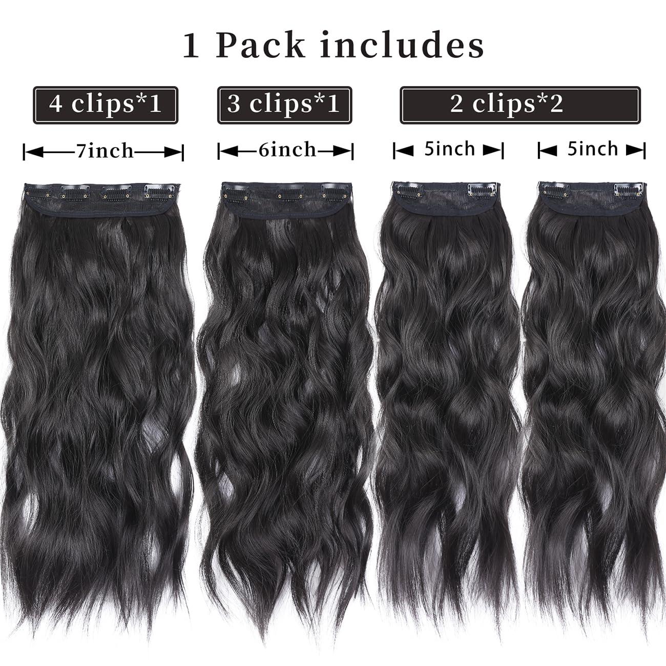 imageBlonde Clip in Hair Extensions 14 Inch Wavy Synthetic Hair Extensions Clip ins Color Dark Blonde with Bleach Blonde HighlightsBlack with a Hint of Brown Gloss