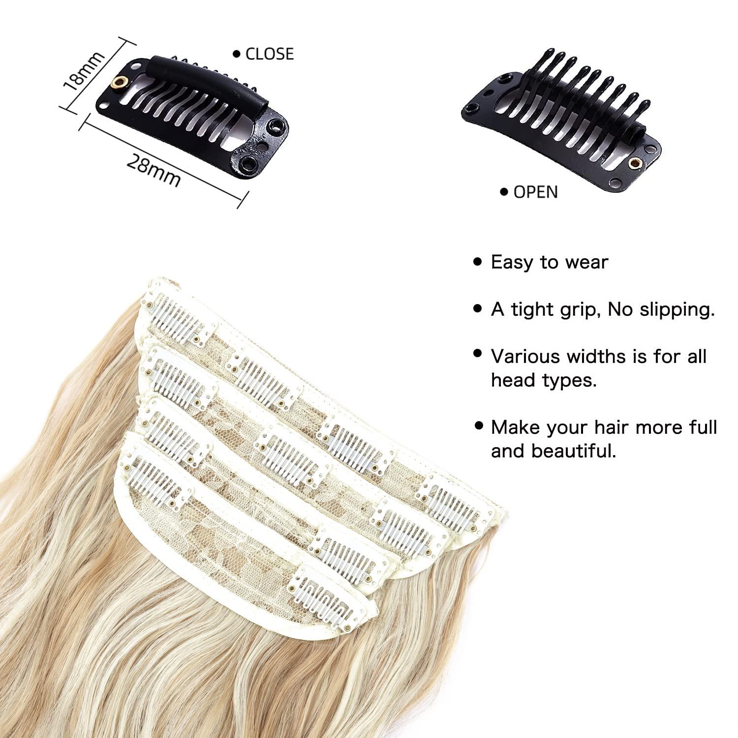 imageBlonde Clip in Hair Extensions 14 Inch Wavy Synthetic Hair Extensions Clip ins Color Dark Blonde with Bleach Blonde HighlightsBlonde with Beige Blonde Highlights