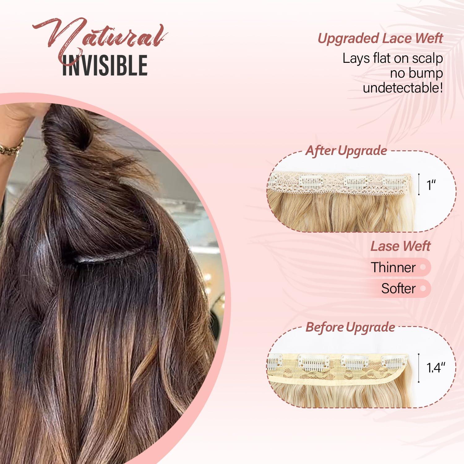 imageBlonde Clip in Hair Extensions 14 Inch Wavy Synthetic Hair Extensions Clip ins Color Dark Blonde with Bleach Blonde HighlightsBrown