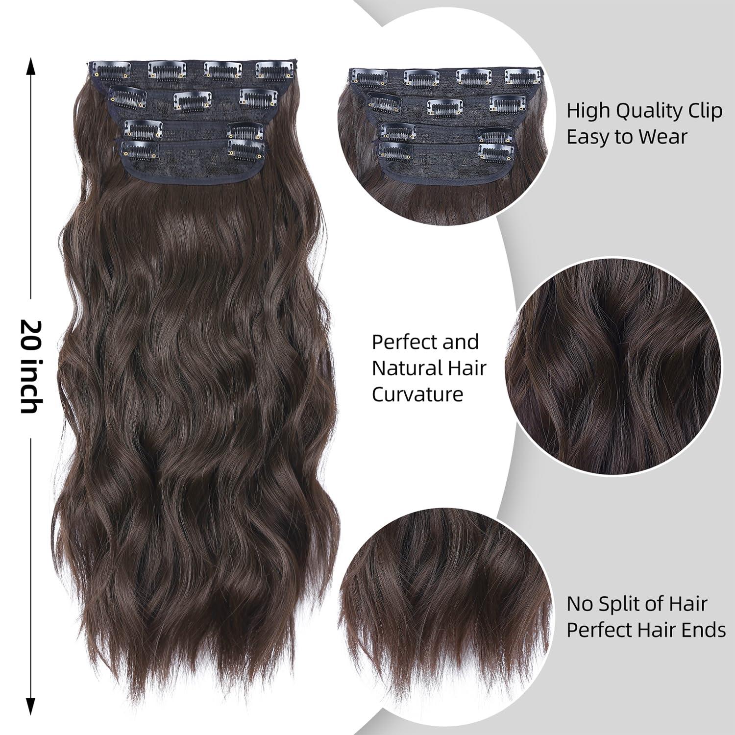 imageBlonde Clip in Hair Extensions 14 Inch Wavy Synthetic Hair Extensions Clip ins Color Dark Blonde with Bleach Blonde HighlightsBrown