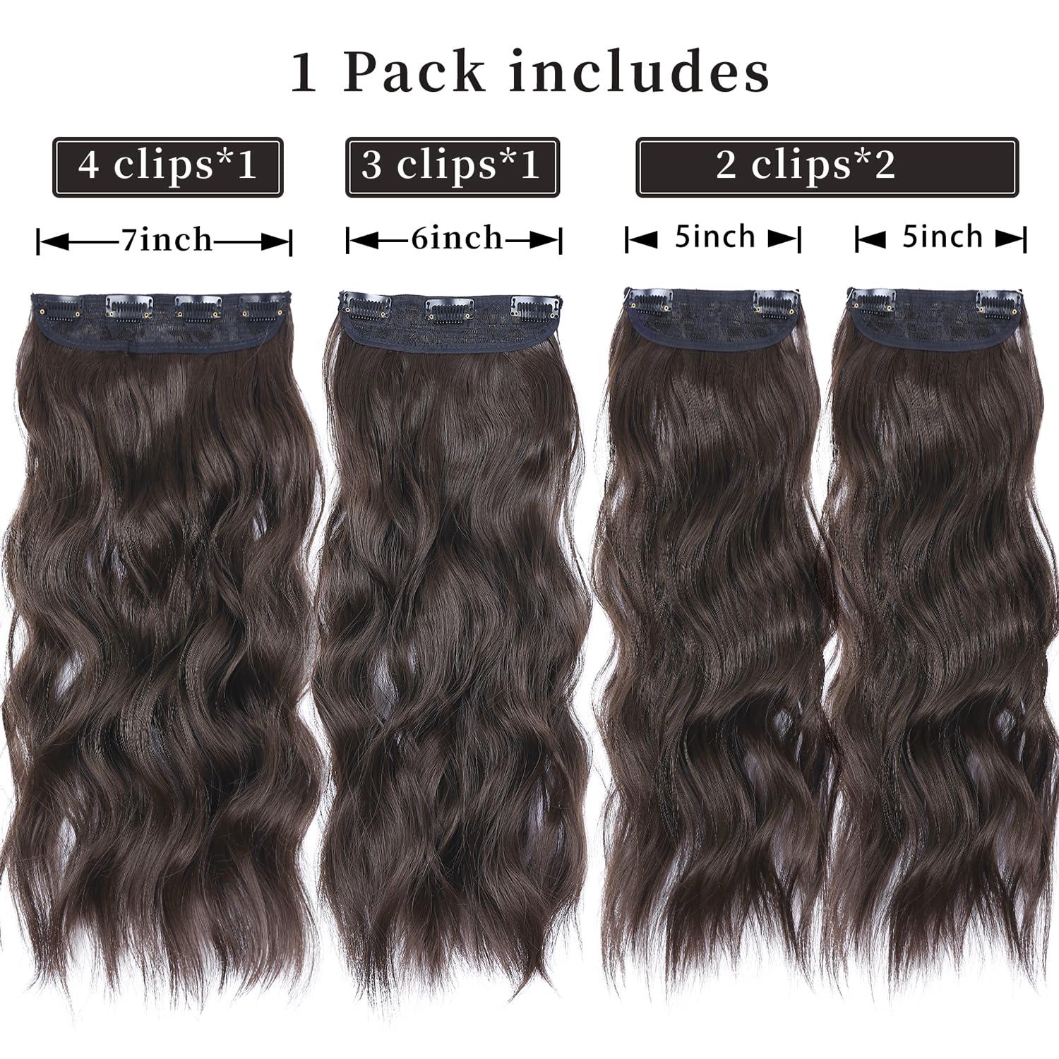 imageBlonde Clip in Hair Extensions 14 Inch Wavy Synthetic Hair Extensions Clip ins Color Dark Blonde with Bleach Blonde HighlightsBrown