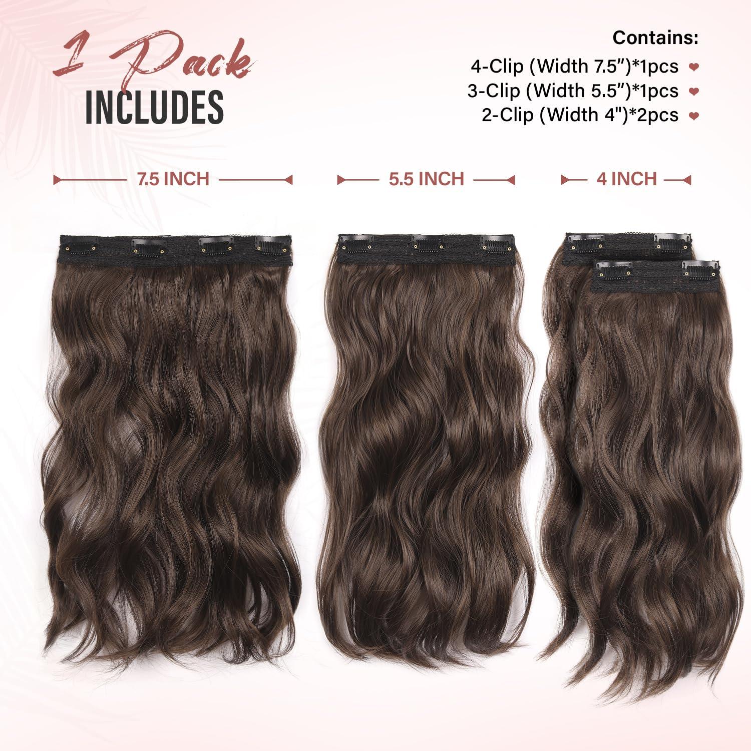 imageBlonde Clip in Hair Extensions 14 Inch Wavy Synthetic Hair Extensions Clip ins Color Dark Blonde with Bleach Blonde HighlightsBrown