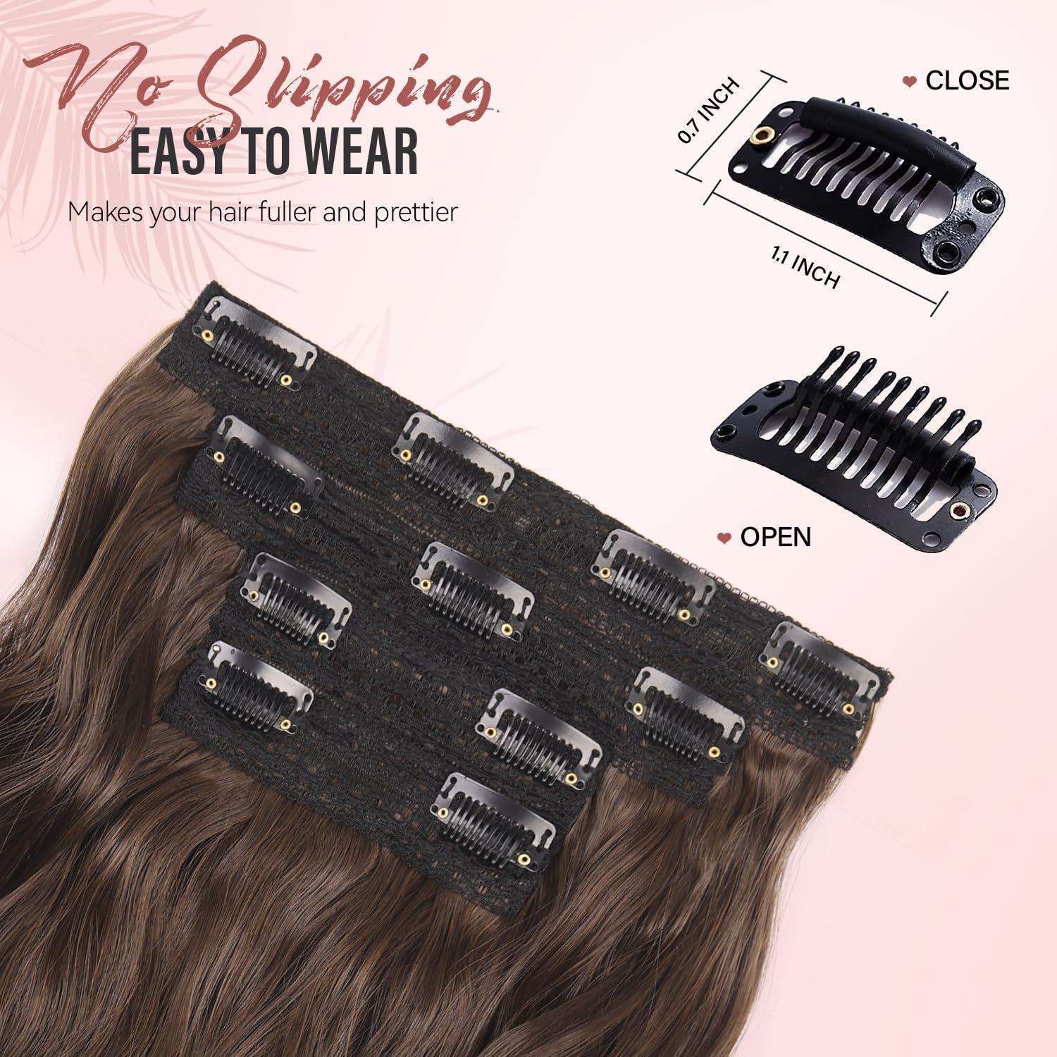 imageBlonde Clip in Hair Extensions 14 Inch Wavy Synthetic Hair Extensions Clip ins Color Dark Blonde with Bleach Blonde HighlightsBrown