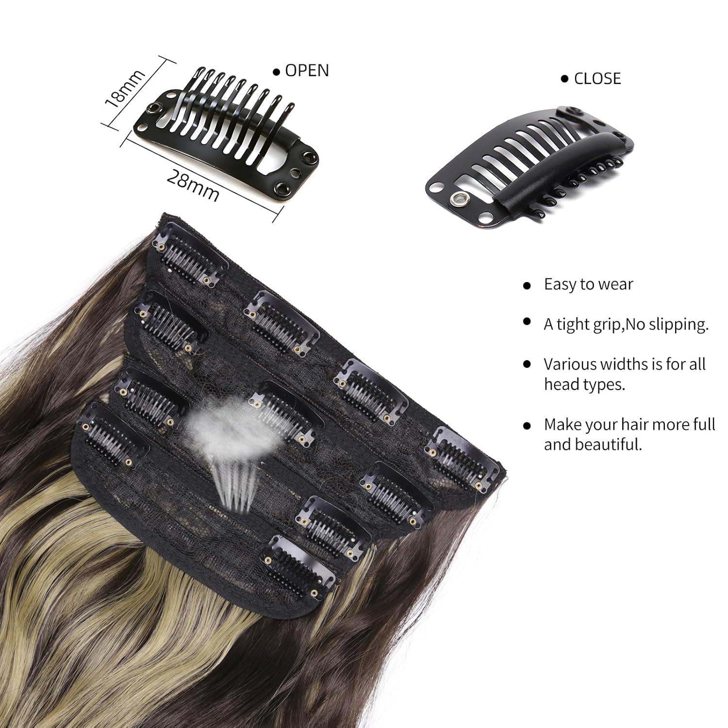 imageBlonde Clip in Hair Extensions 14 Inch Wavy Synthetic Hair Extensions Clip ins Color Dark Blonde with Bleach Blonde HighlightsBrown with Blonde Highlights