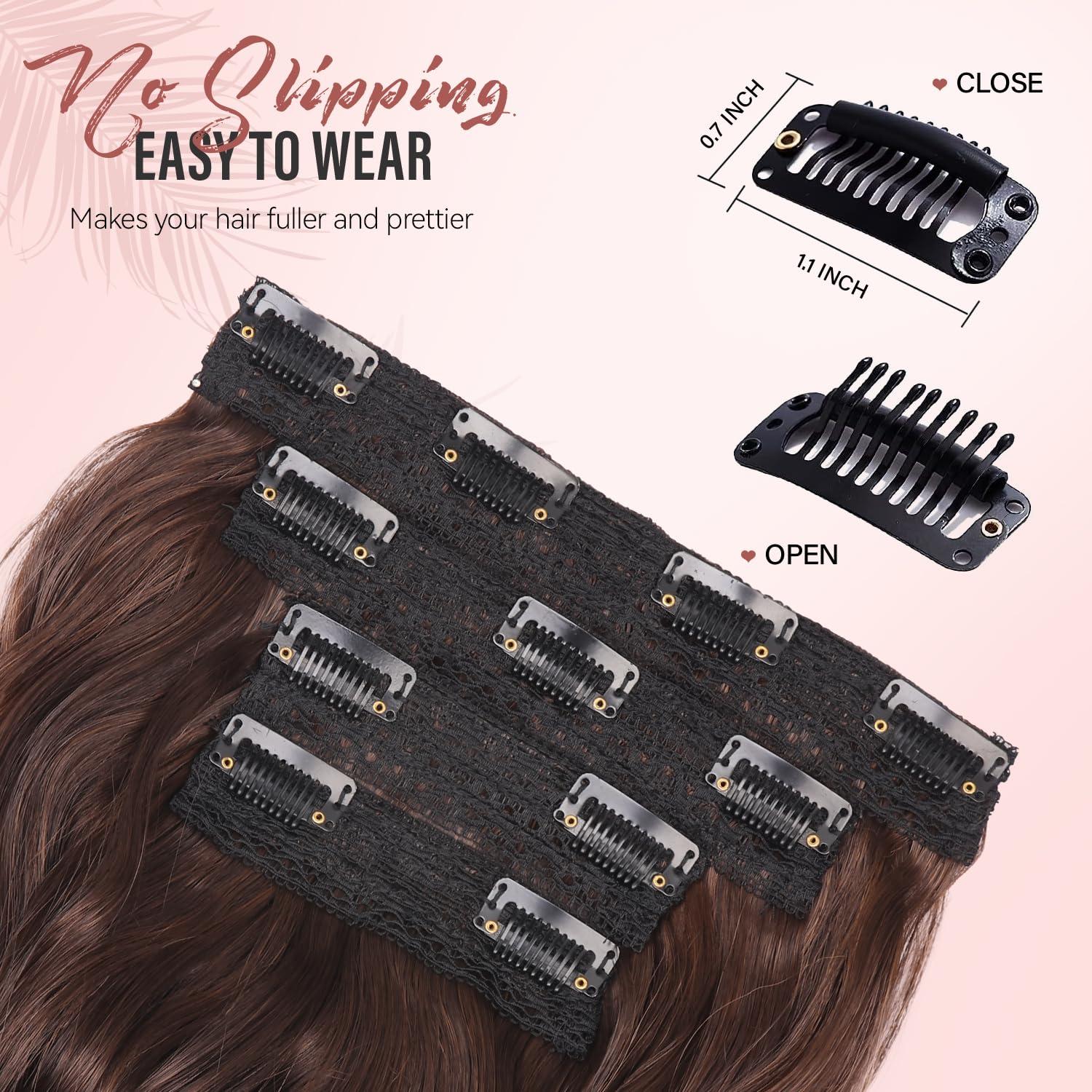 imageBlonde Clip in Hair Extensions 14 Inch Wavy Synthetic Hair Extensions Clip ins Color Dark Blonde with Bleach Blonde HighlightsChestnut Brown Mix Brown