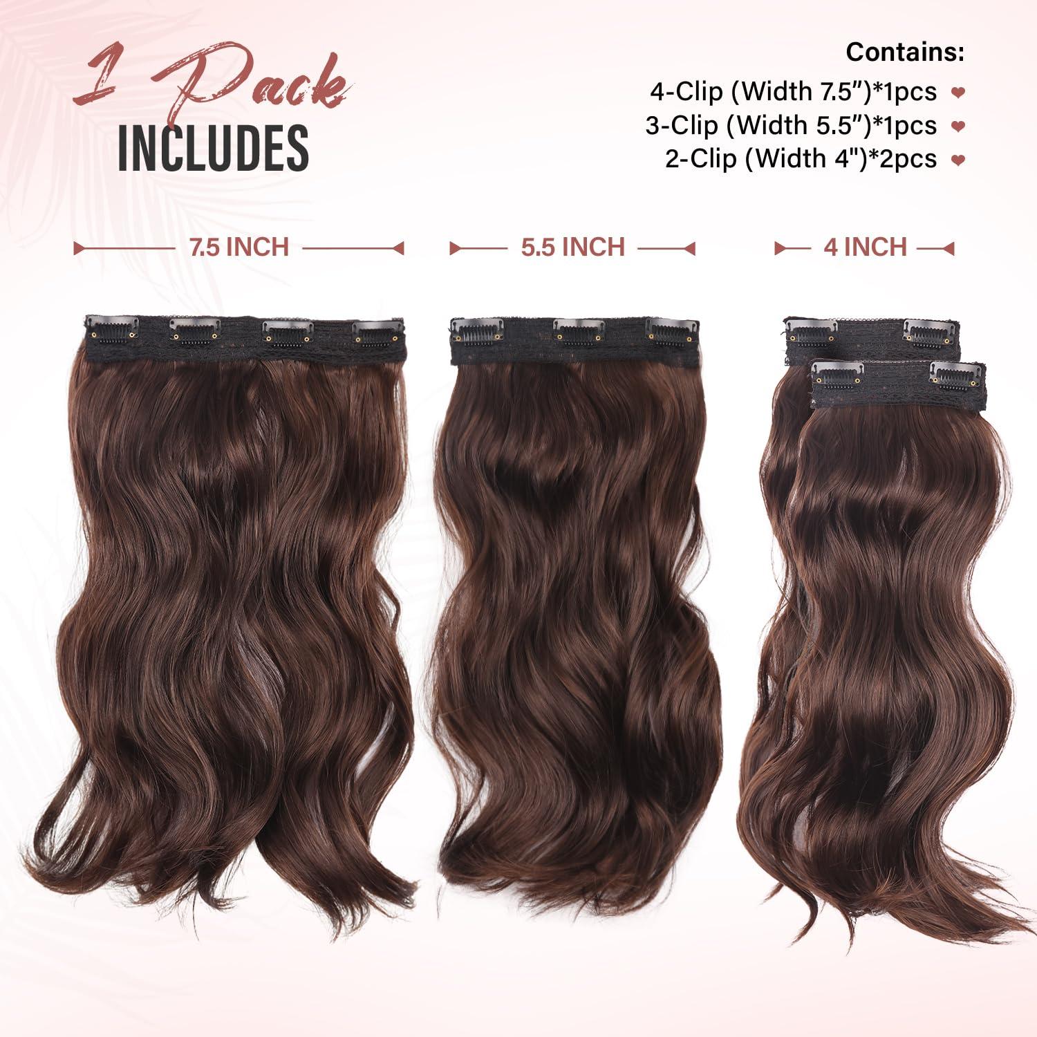 imageBlonde Clip in Hair Extensions 14 Inch Wavy Synthetic Hair Extensions Clip ins Color Dark Blonde with Bleach Blonde HighlightsChestnut Brown Mix Brown