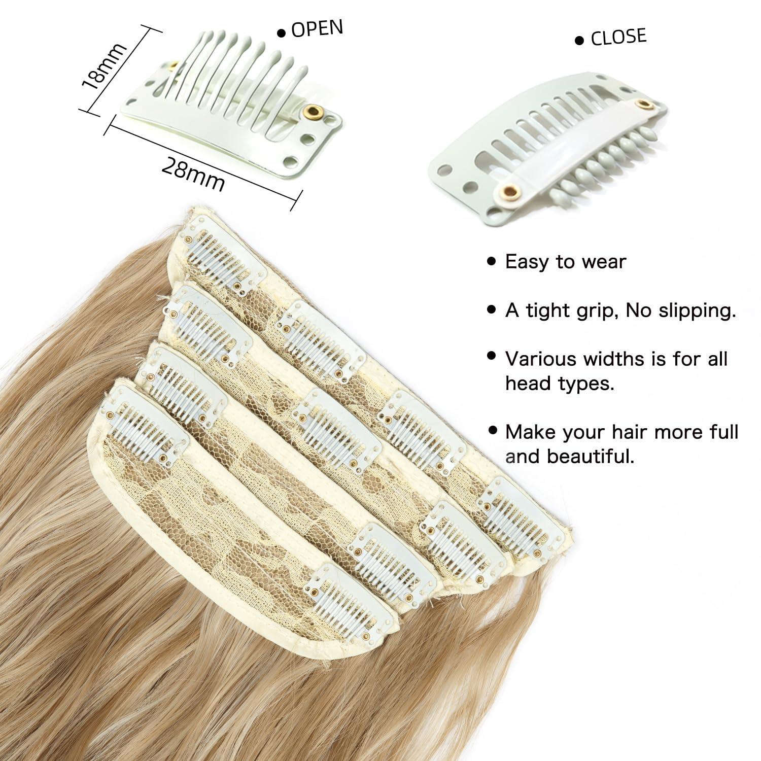 imageBlonde Clip in Hair Extensions 14 Inch Wavy Synthetic Hair Extensions Clip ins Color Dark Blonde with Bleach Blonde HighlightsDark Blonde with Bleach Blonde Highlights