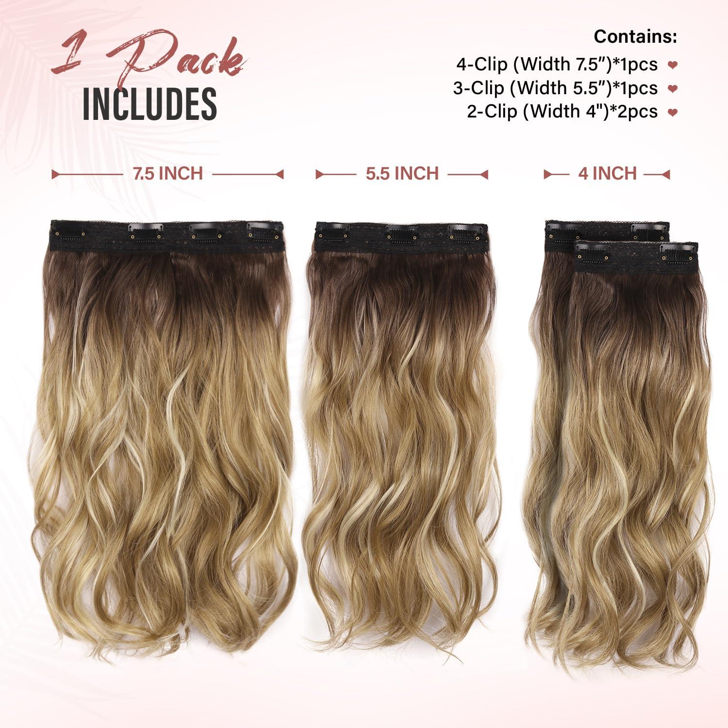 imageBlonde Clip in Hair Extensions 14 Inch Wavy Synthetic Hair Extensions Clip ins Color Dark Blonde with Bleach Blonde HighlightsDark Blonde with Bleach Blonde Highlights