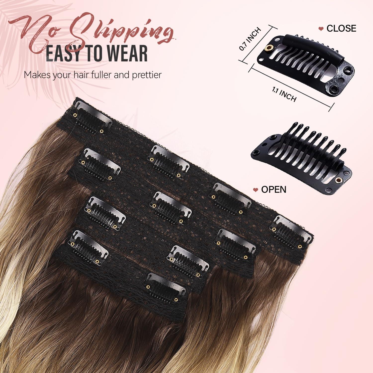 imageBlonde Clip in Hair Extensions 14 Inch Wavy Synthetic Hair Extensions Clip ins Color Dark Blonde with Bleach Blonde HighlightsDark Blonde with Bleach Blonde Highlights