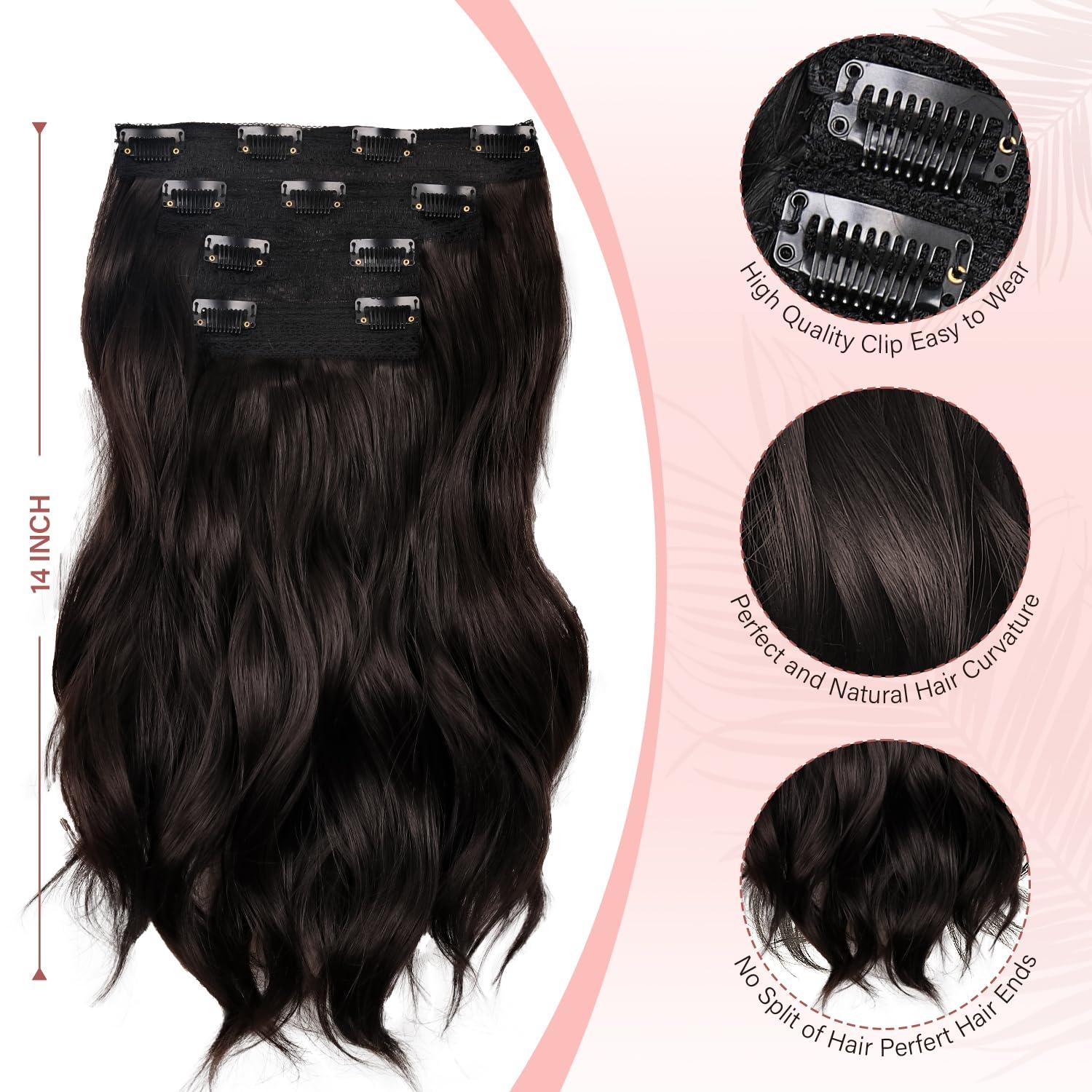 imageBlonde Clip in Hair Extensions 14 Inch Wavy Synthetic Hair Extensions Clip ins Color Dark Blonde with Bleach Blonde HighlightsDark Brown