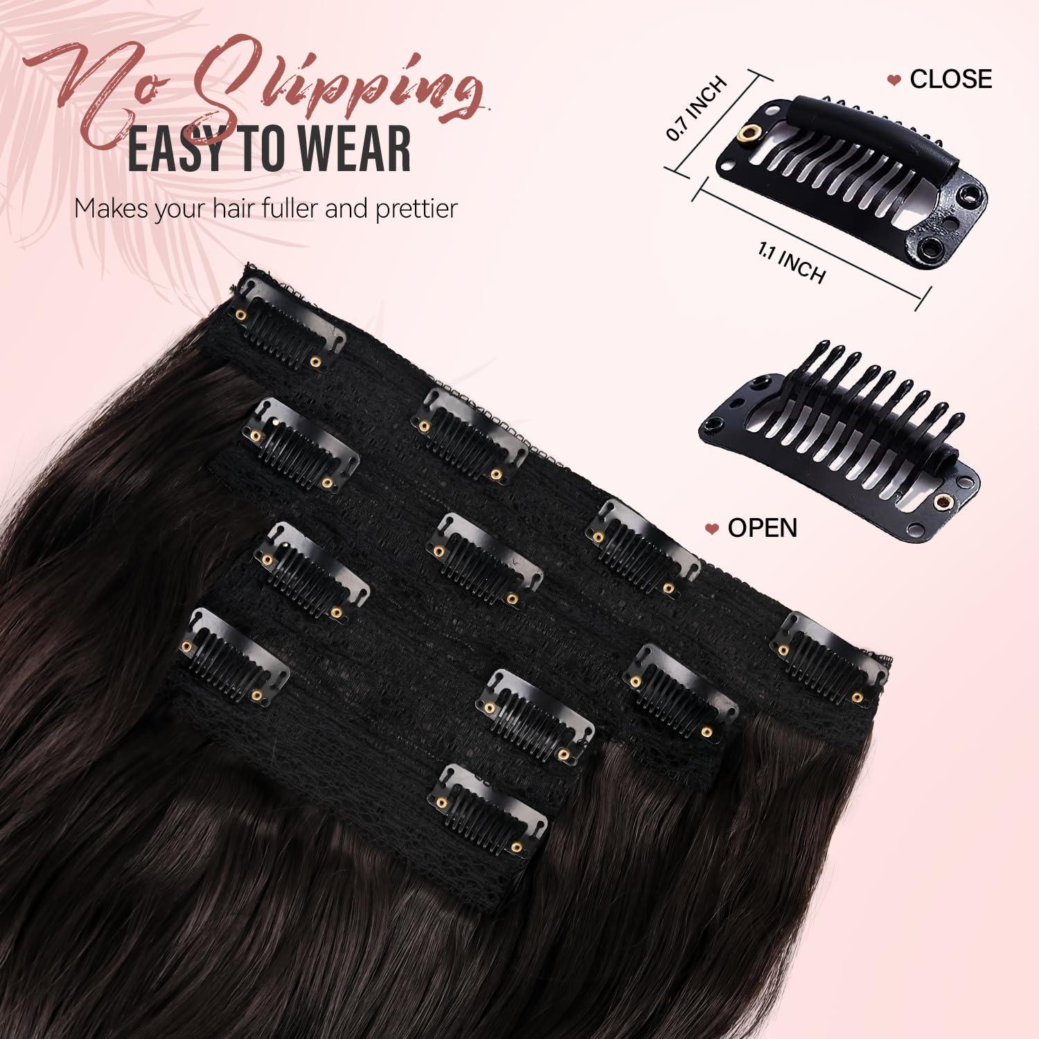 imageBlonde Clip in Hair Extensions 14 Inch Wavy Synthetic Hair Extensions Clip ins Color Dark Blonde with Bleach Blonde HighlightsDark Brown