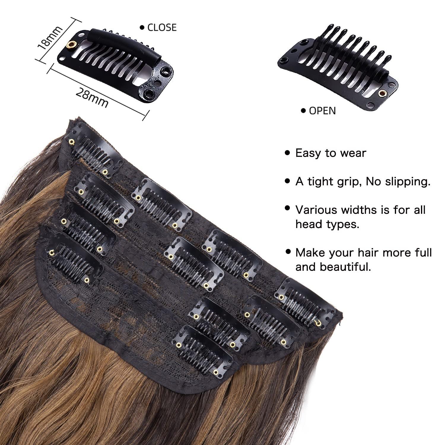 imageBlonde Clip in Hair Extensions 14 Inch Wavy Synthetic Hair Extensions Clip ins Color Dark Blonde with Bleach Blonde HighlightsDark Brown with Light Brown Highlights