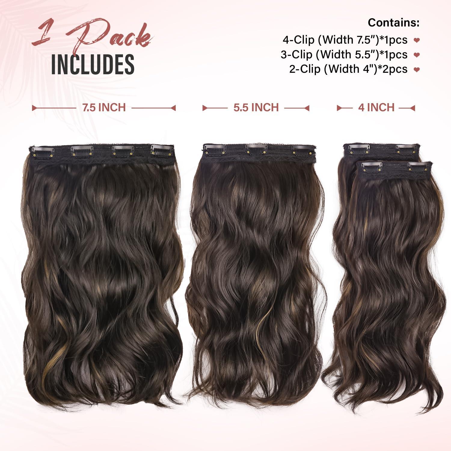 imageBlonde Clip in Hair Extensions 14 Inch Wavy Synthetic Hair Extensions Clip ins Color Dark Blonde with Bleach Blonde HighlightsDark Brown with Light Brown Highlights