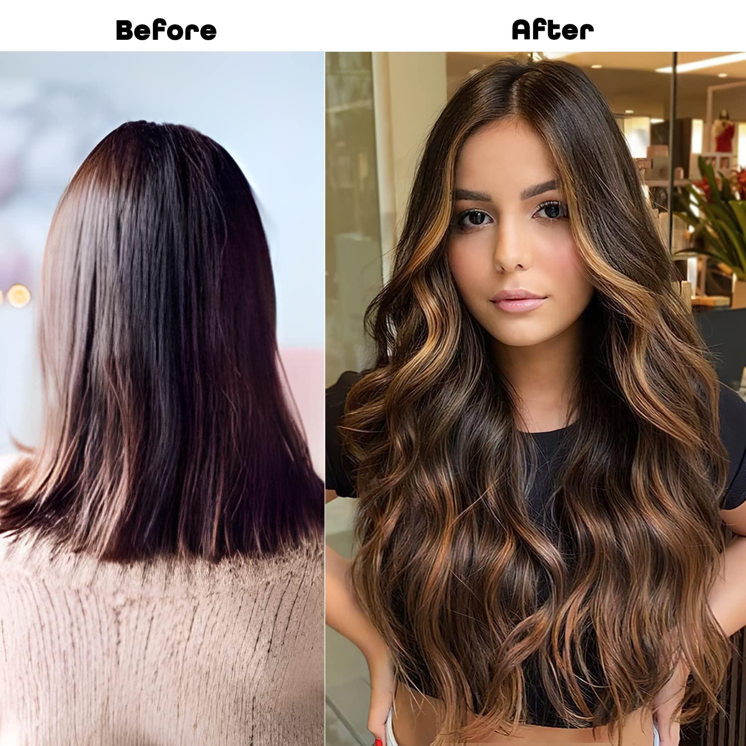 imageBlonde Clip in Hair Extensions 14 Inch Wavy Synthetic Hair Extensions Clip ins Color Dark Blonde with Bleach Blonde HighlightsDark Brown with Light Brown Highlights