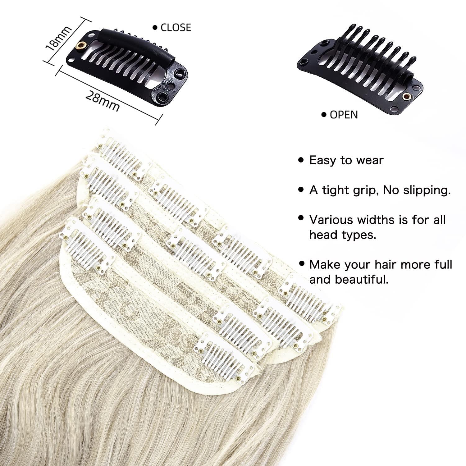 imageBlonde Clip in Hair Extensions 14 Inch Wavy Synthetic Hair Extensions Clip ins Color Dark Blonde with Bleach Blonde HighlightsLight Blonde Mix Bleach Blonde
