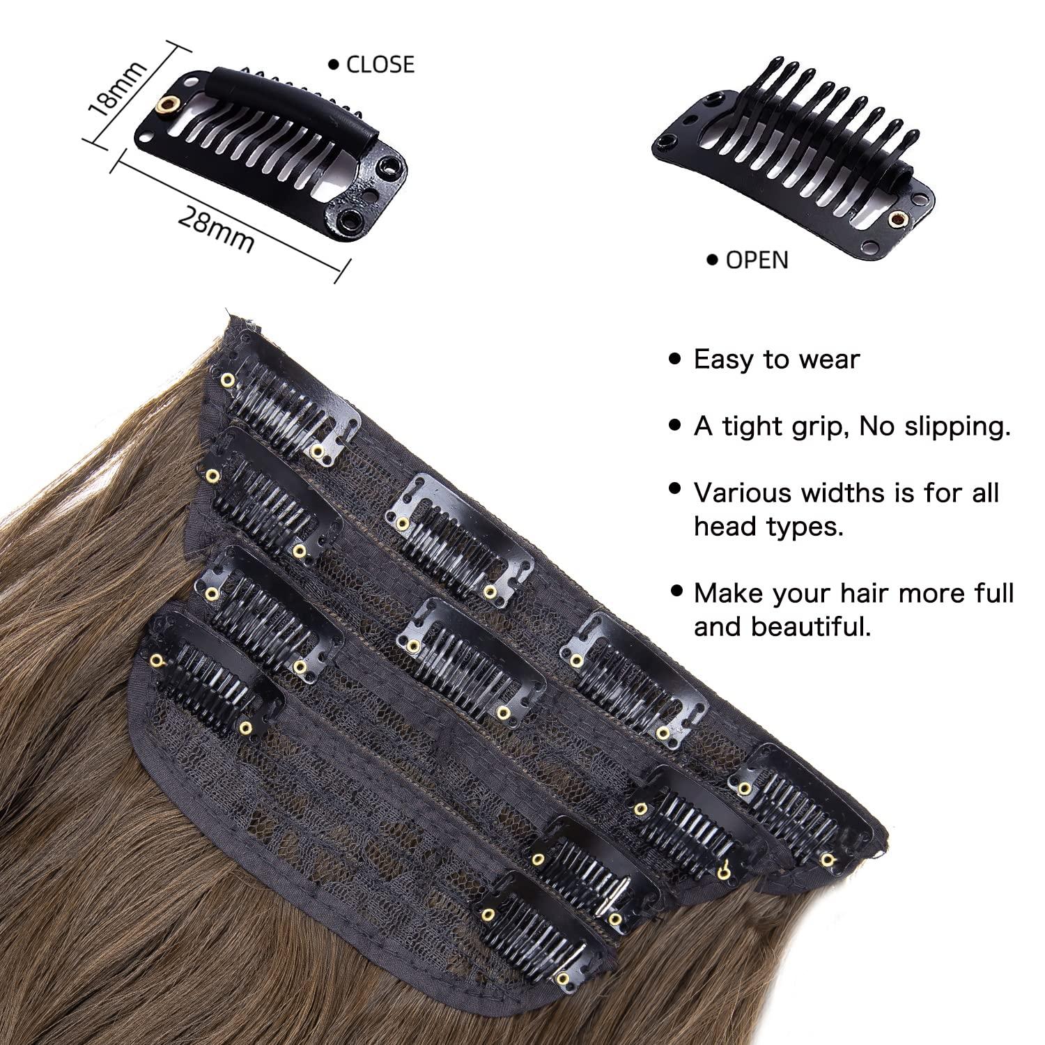 imageBlonde Clip in Hair Extensions 14 Inch Wavy Synthetic Hair Extensions Clip ins Color Dark Blonde with Bleach Blonde HighlightsMedium Brown