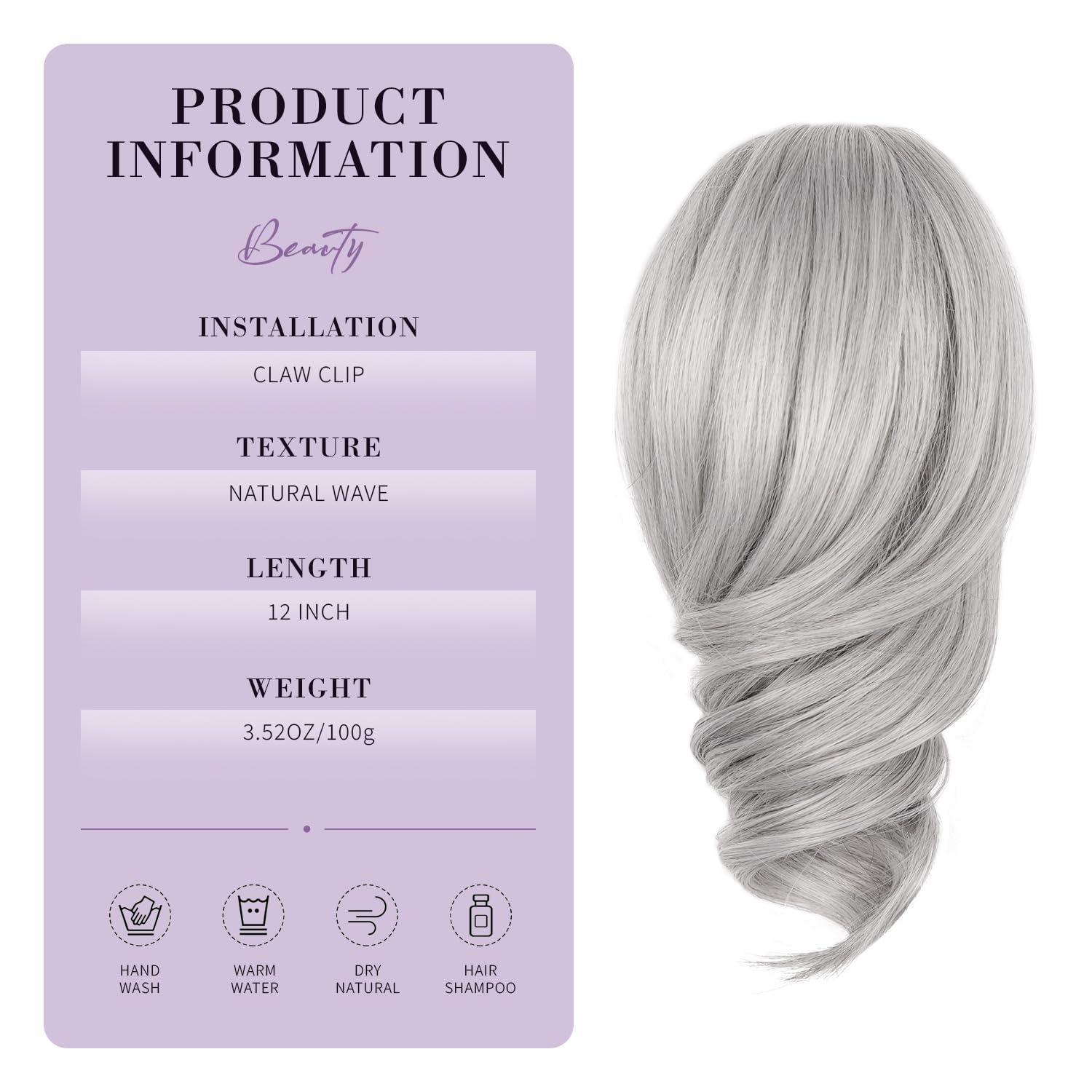 imageClaw Clip Ponytail Extension 12 Inch Soft Curly Pony Tails Hair Extensions Synthetic Hair Extensions Ponytail Clip in Ponytail Color Medium Blonde With Bleach Blonde EndsSilver Grey