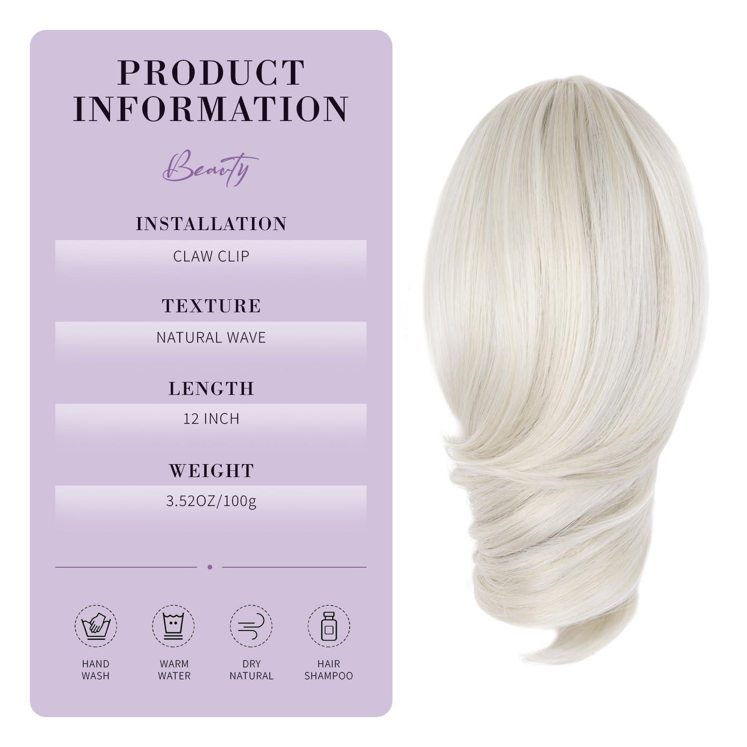 imageClaw Clip Ponytail Extension 12 Inch Soft Curly Pony Tails Hair Extensions Synthetic Hair Extensions Ponytail Clip in Ponytail Color Medium Blonde With Bleach Blonde EndsPlatinum Blonde