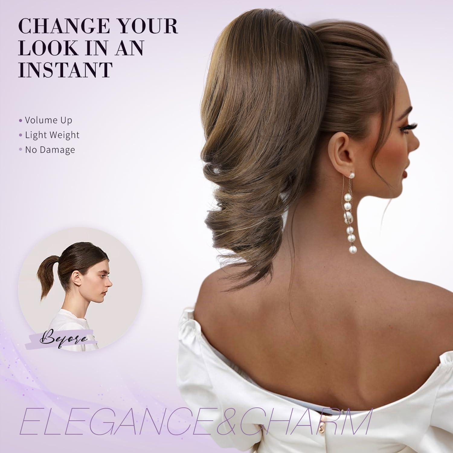 imageClaw Clip Ponytail Extension 12 Inch Soft Curly Pony Tails Hair Extensions Synthetic Hair Extensions Ponytail Clip in Ponytail Color Medium Blonde With Bleach Blonde EndsDark Blonde with Beige Blonde Highlights