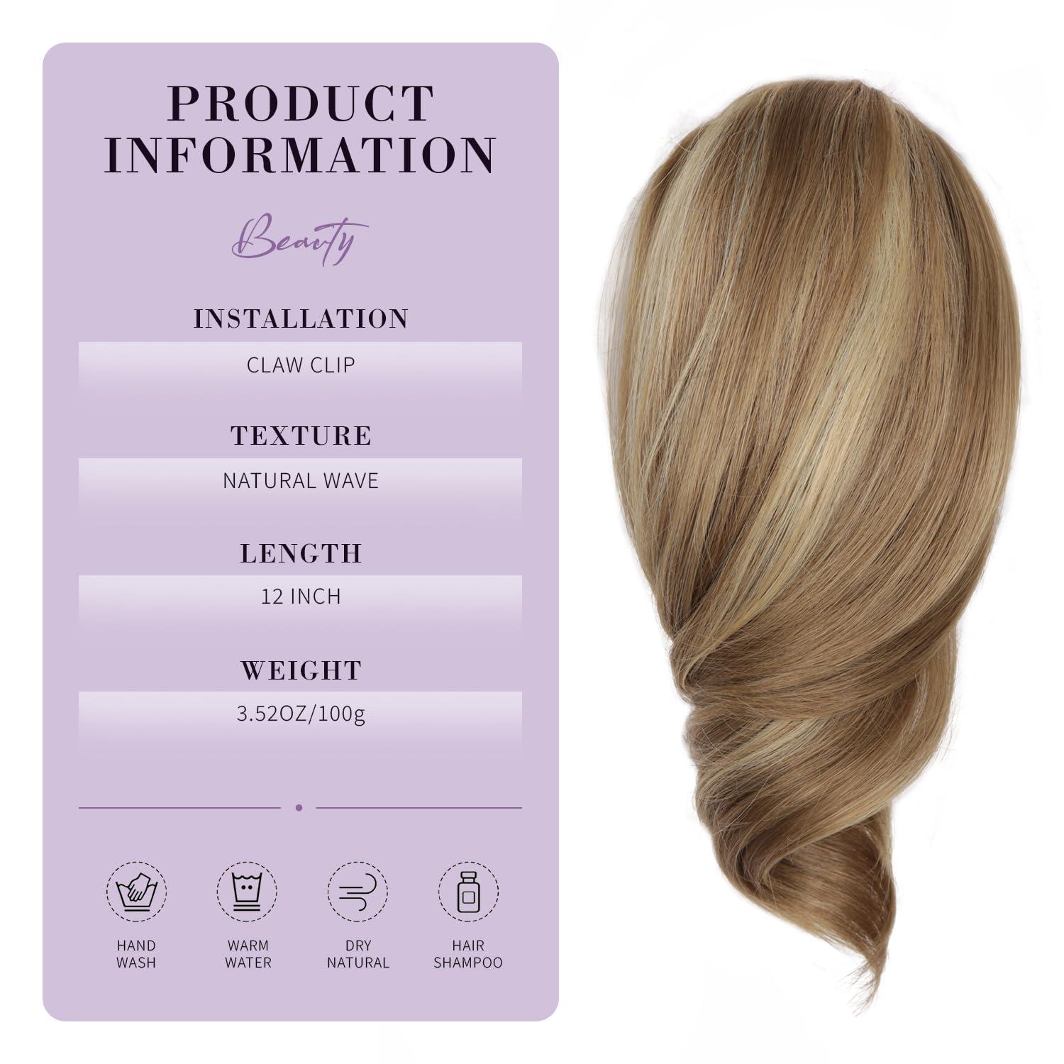 imageClaw Clip Ponytail Extension 12 Inch Soft Curly Pony Tails Hair Extensions Synthetic Hair Extensions Ponytail Clip in Ponytail Color Medium Blonde With Bleach Blonde EndsDark Blonde with Beige Blonde Highlights