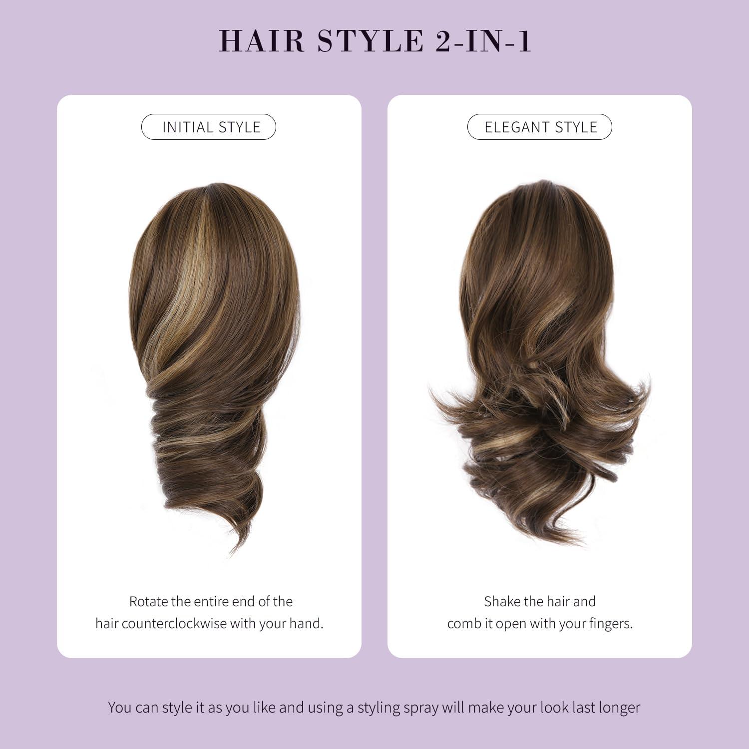 imageClaw Clip Ponytail Extension 12 Inch Soft Curly Pony Tails Hair Extensions Synthetic Hair Extensions Ponytail Clip in Ponytail Color Medium Blonde With Bleach Blonde EndsDark Blonde with Beige Blonde Highlights