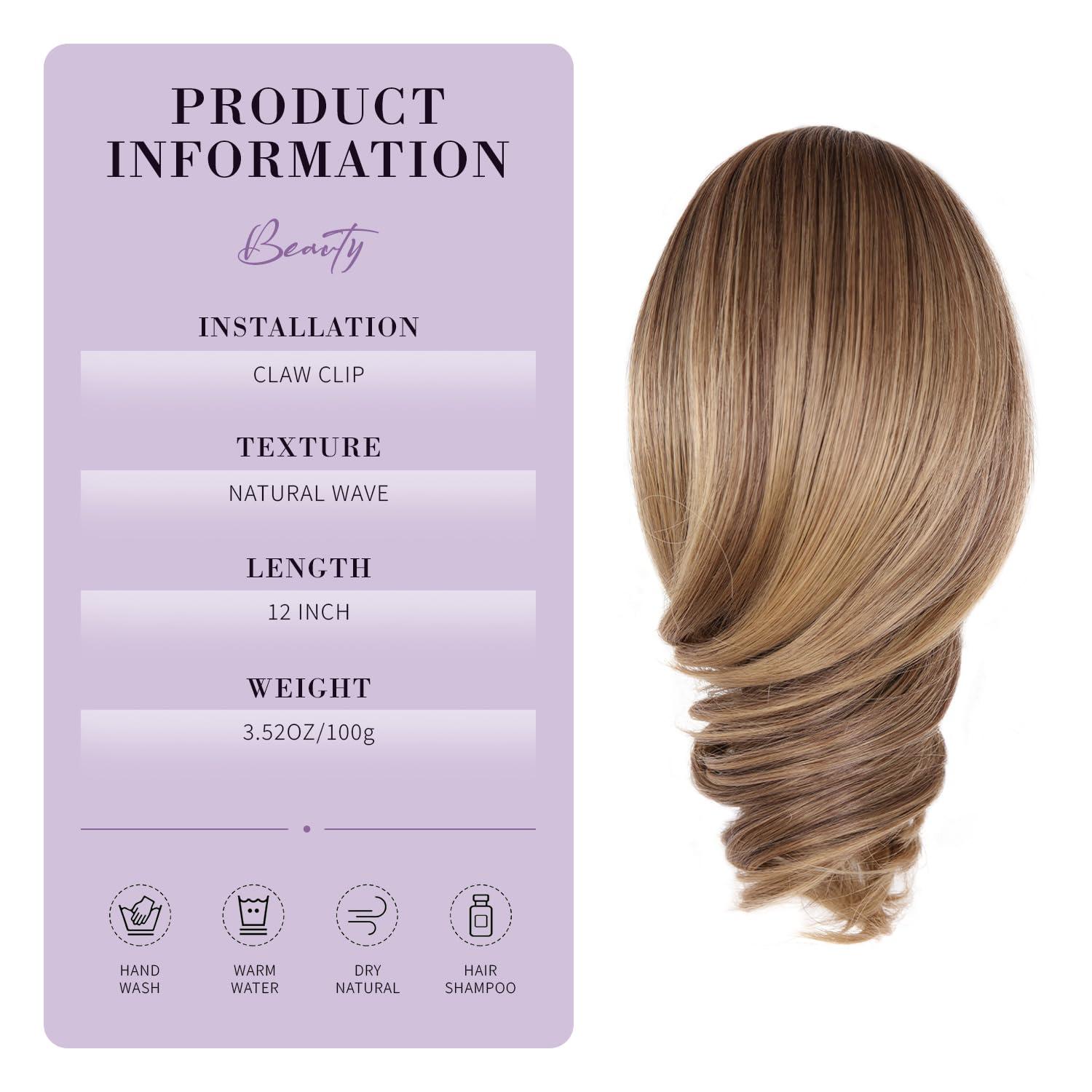 imageClaw Clip Ponytail Extension 12 Inch Soft Curly Pony Tails Hair Extensions Synthetic Hair Extensions Ponytail Clip in Ponytail Color Medium Blonde With Bleach Blonde EndsLight Brown with Blonde Ends
