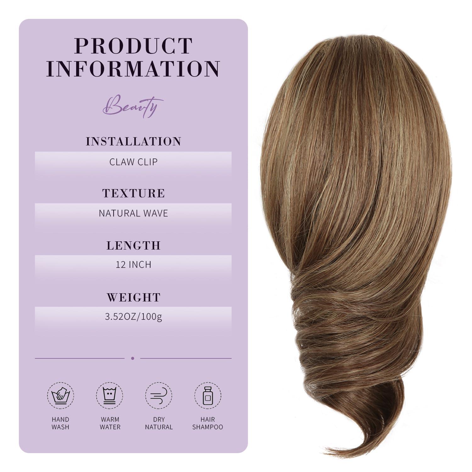 imageClaw Clip Ponytail Extension 12 Inch Soft Curly Pony Tails Hair Extensions Synthetic Hair Extensions Ponytail Clip in Ponytail Color Medium Blonde With Bleach Blonde EndsLight Brown With Blonde Highlights