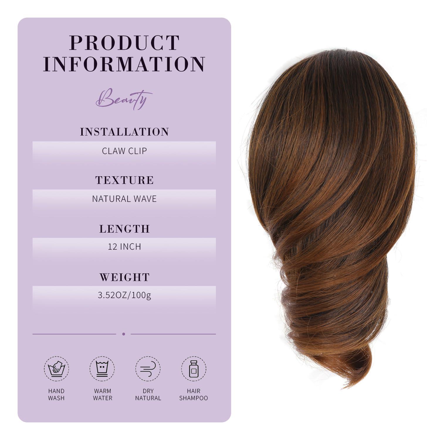 imageClaw Clip Ponytail Extension 12 Inch Soft Curly Pony Tails Hair Extensions Synthetic Hair Extensions Ponytail Clip in Ponytail Color Medium Blonde With Bleach Blonde EndsCopper Brown