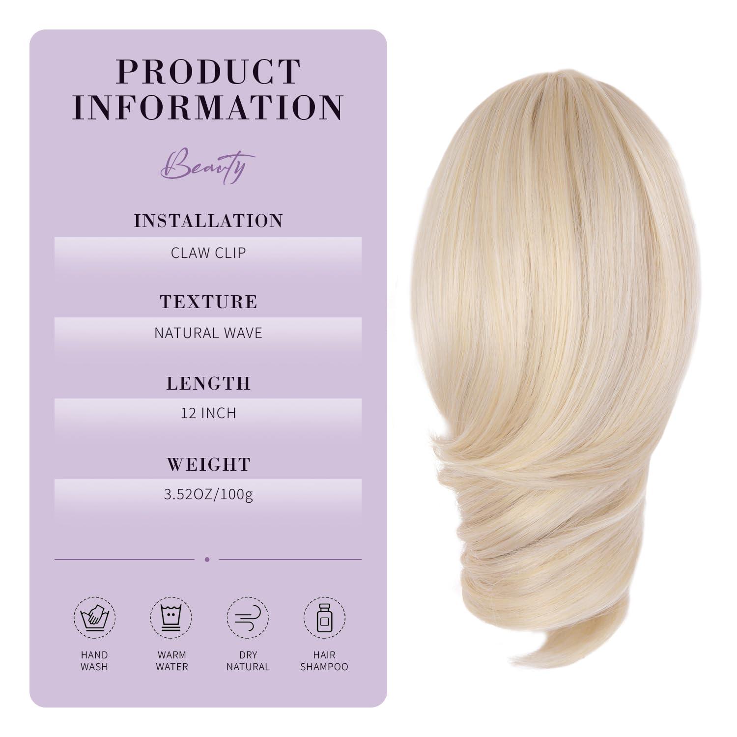 imageClaw Clip Ponytail Extension 12 Inch Soft Curly Pony Tails Hair Extensions Synthetic Hair Extensions Ponytail Clip in Ponytail Color Medium Blonde With Bleach Blonde EndsBeige