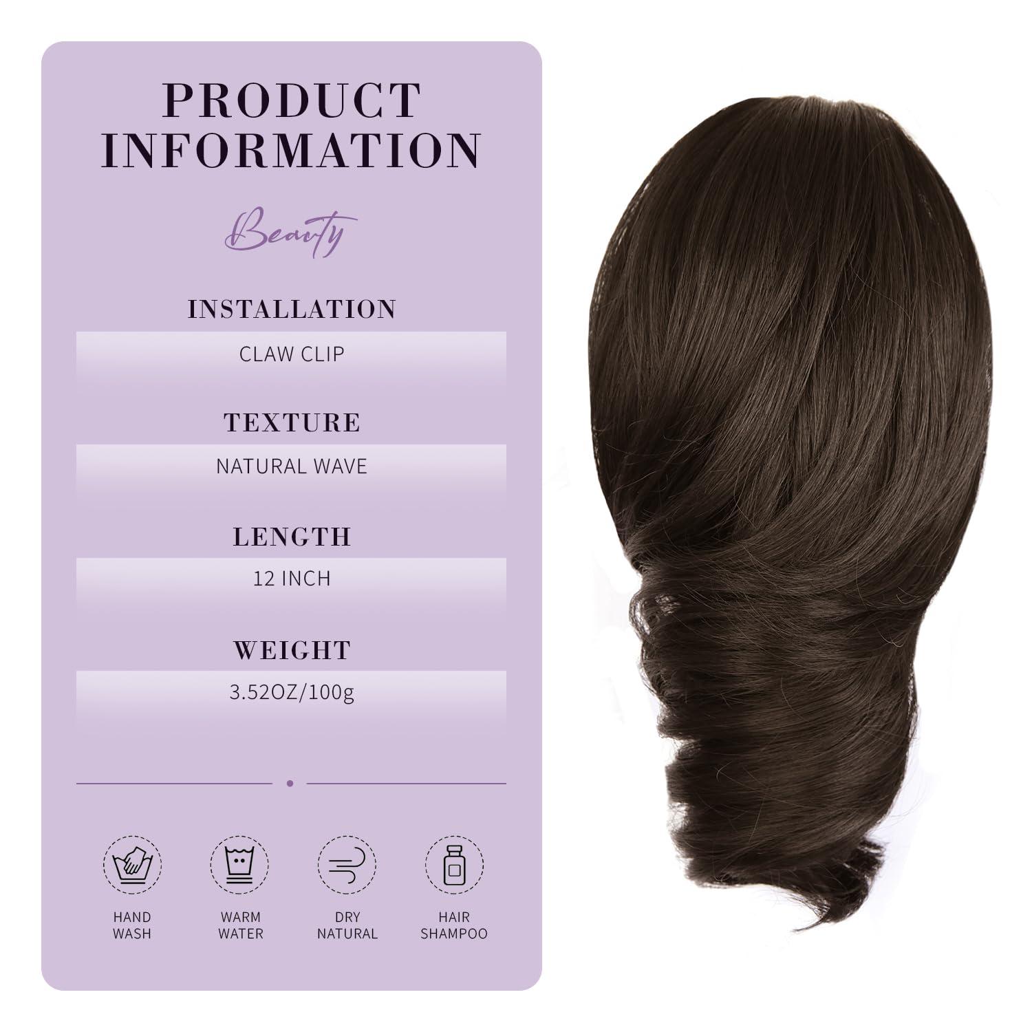 imageClaw Clip Ponytail Extension 12 Inch Soft Curly Pony Tails Hair Extensions Synthetic Hair Extensions Ponytail Clip in Ponytail Color Medium Blonde With Bleach Blonde EndsDark Chocolate Brown