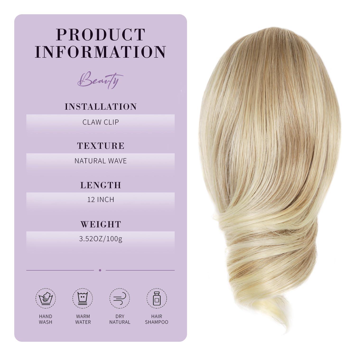 imageClaw Clip Ponytail Extension 12 Inch Soft Curly Pony Tails Hair Extensions Synthetic Hair Extensions Ponytail Clip in Ponytail Color Medium Blonde With Bleach Blonde EndsMedium Blonde With Bleach Blonde Ends
