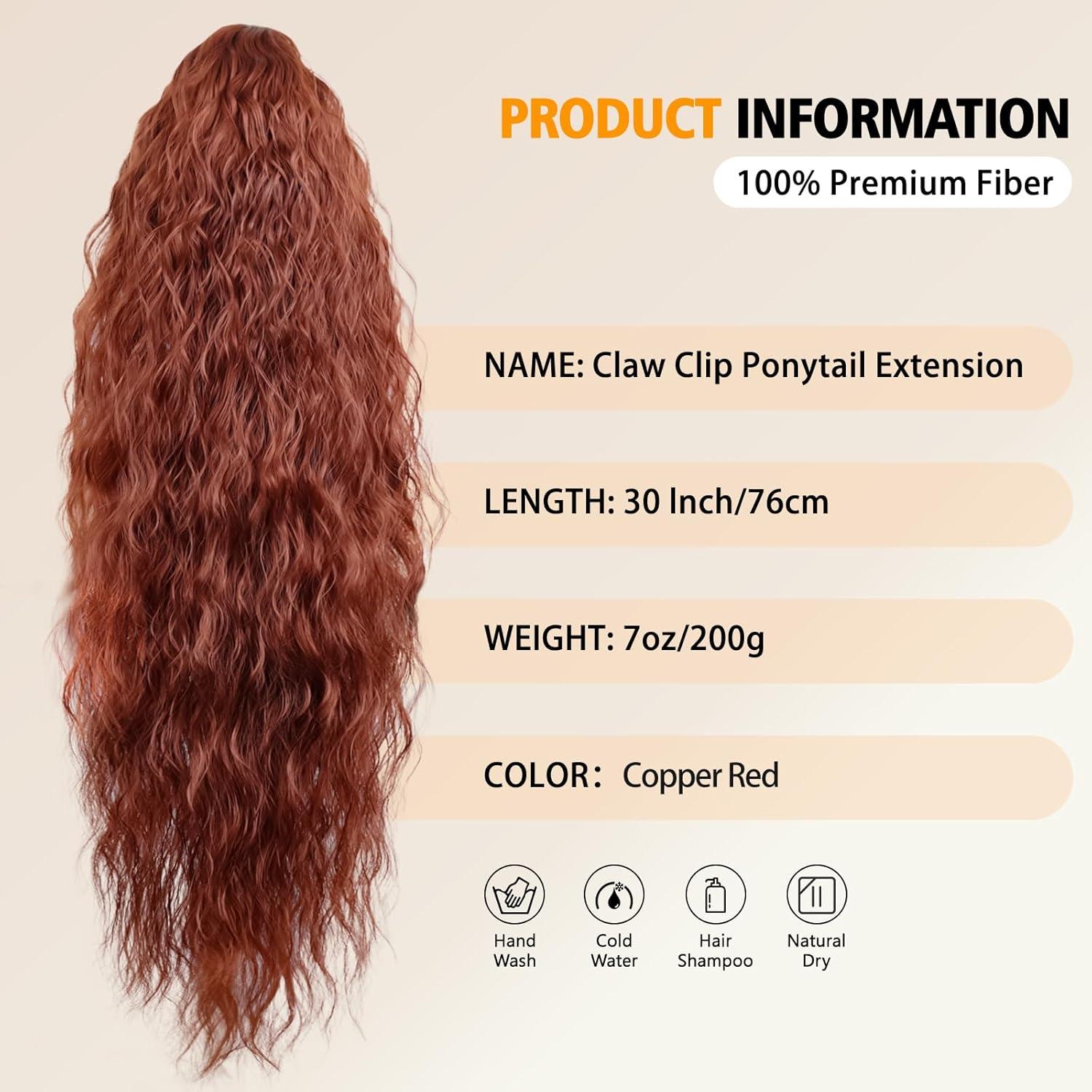 imageClip on Ponytails for Women 12 Inch Curly Black Ponytail Extension Curly Pony Tails Hair Extensions Synthetic Hair Extensions Ponytail Natural Hair Pieces for Women Color BlackCopper Red