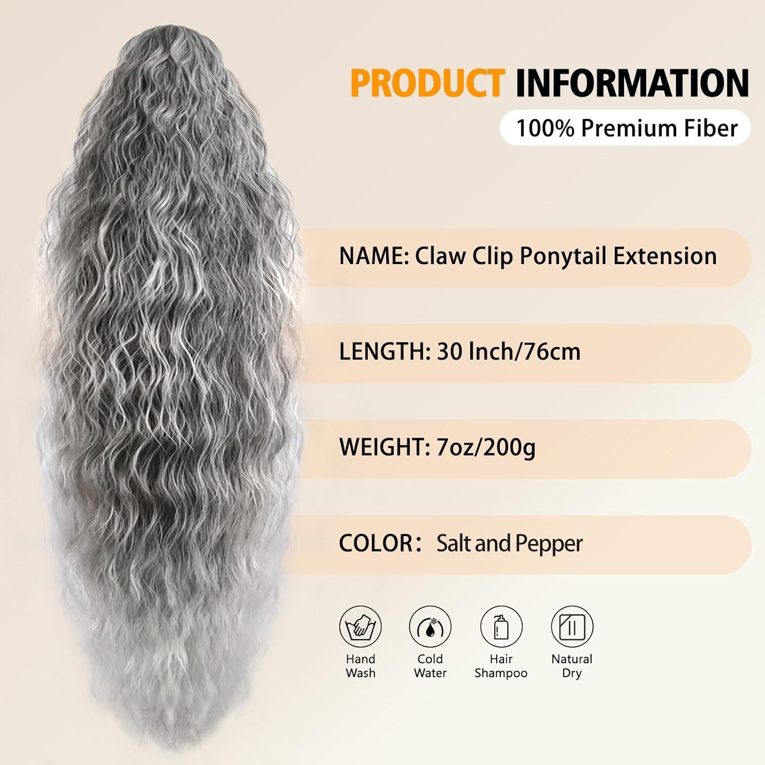 imageClip on Ponytails for Women 12 Inch Curly Black Ponytail Extension Curly Pony Tails Hair Extensions Synthetic Hair Extensions Ponytail Natural Hair Pieces for Women Color BlackOmbre Sliver Grey