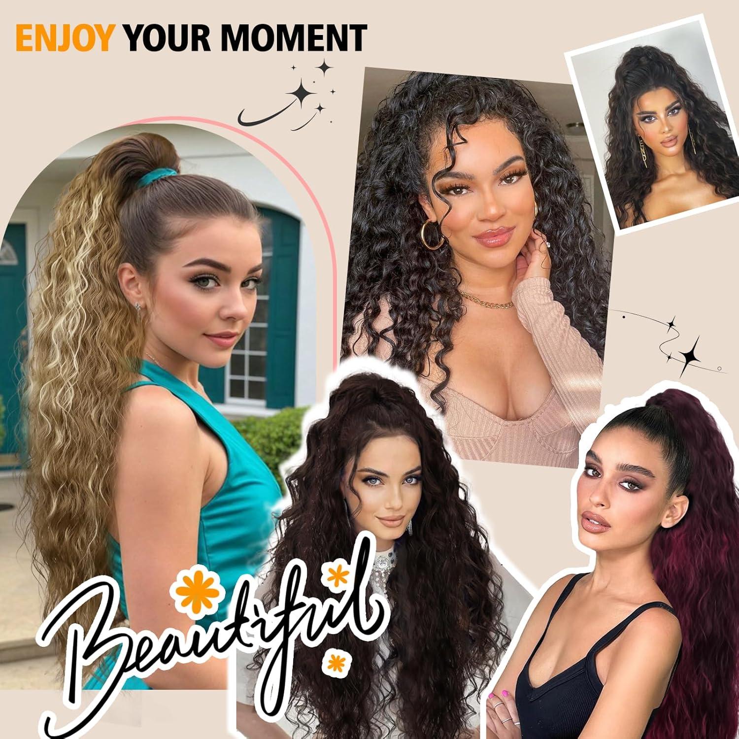 imageClip on Ponytails for Women 12 Inch Curly Black Ponytail Extension Curly Pony Tails Hair Extensions Synthetic Hair Extensions Ponytail Natural Hair Pieces for Women Color BlackOmbre Sliver Grey