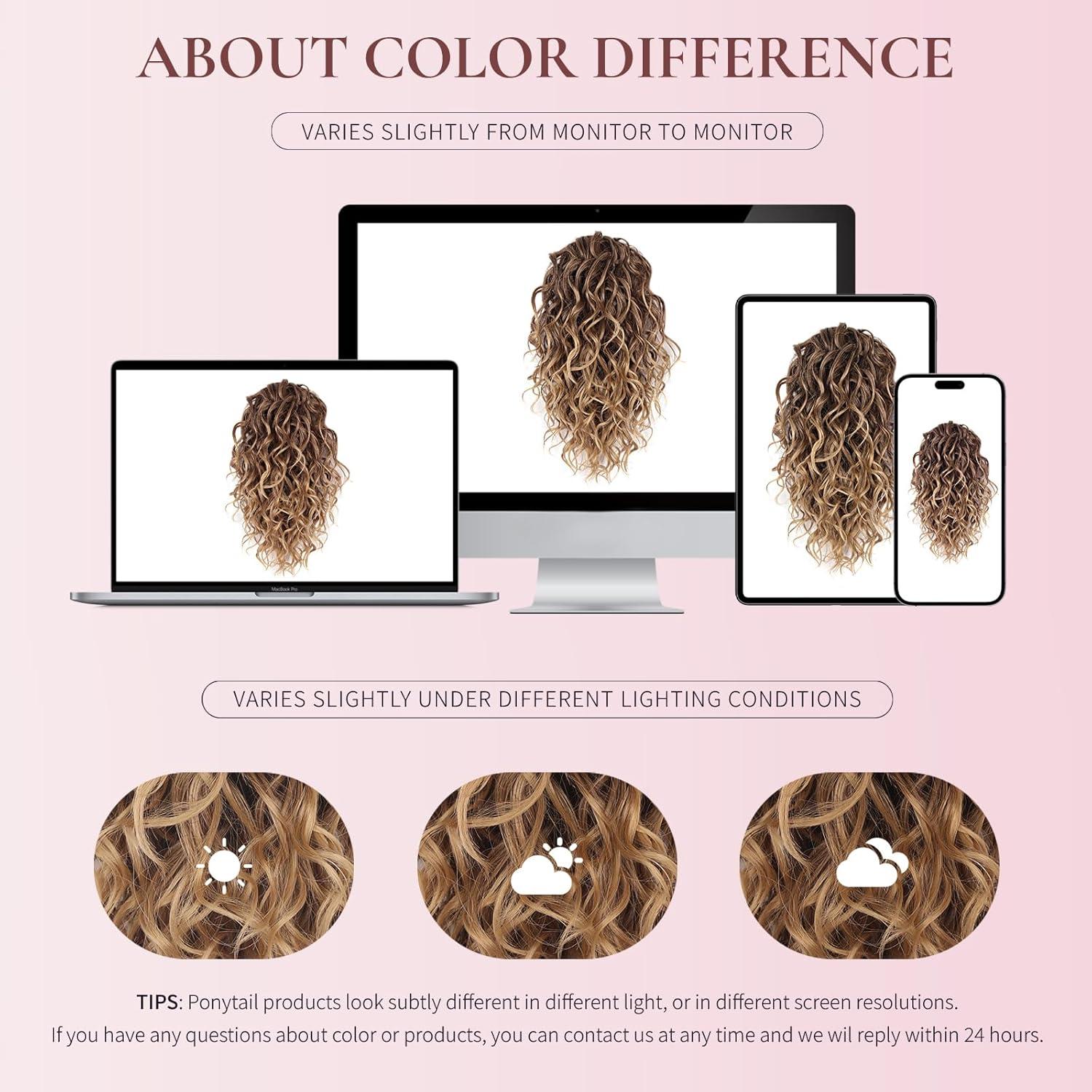 imageClip on Ponytails for Women 12 Inch Curly Black Ponytail Extension Curly Pony Tails Hair Extensions Synthetic Hair Extensions Ponytail Natural Hair Pieces for Women Color BlackLight Brown with Blonde Ends