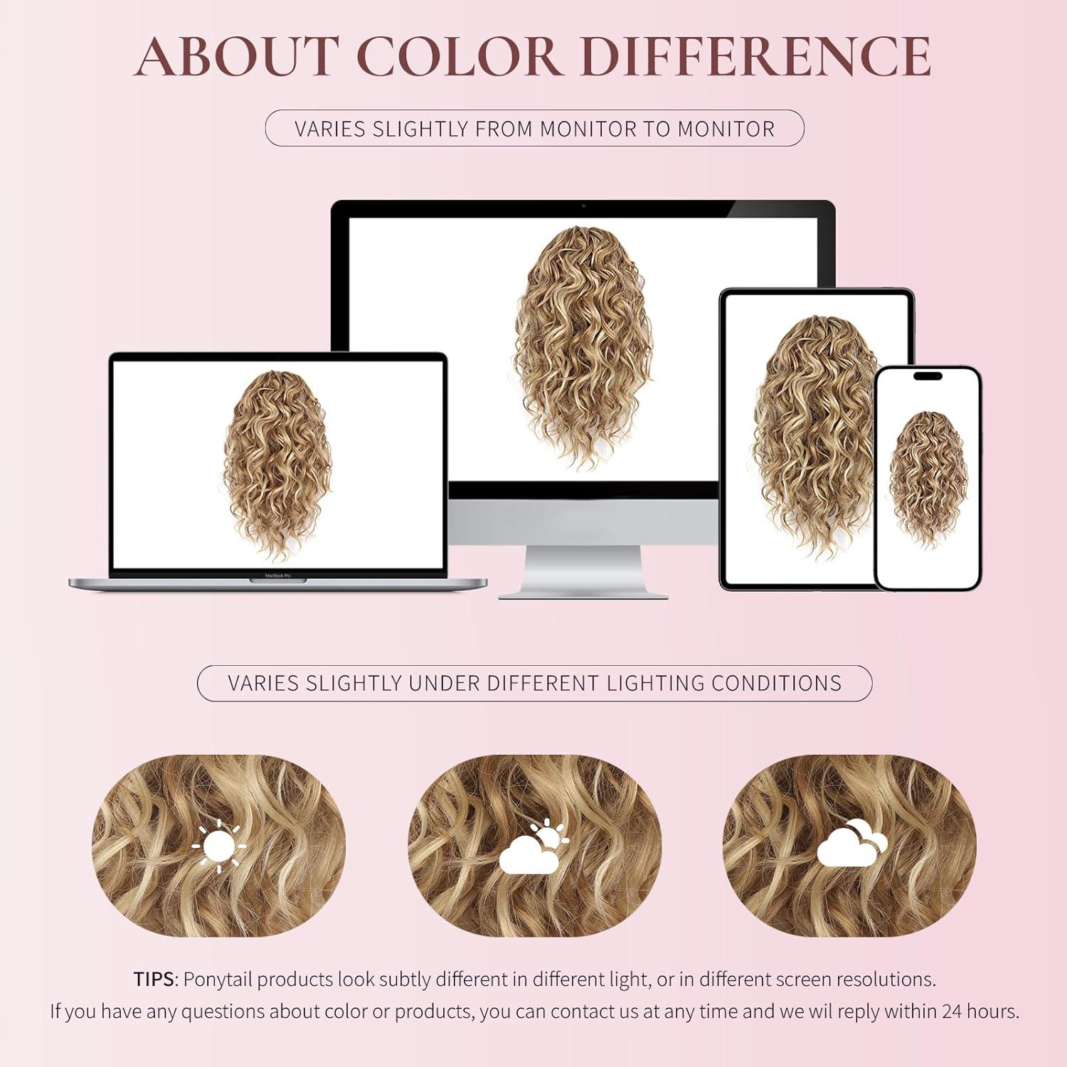 imageClip on Ponytails for Women 12 Inch Curly Black Ponytail Extension Curly Pony Tails Hair Extensions Synthetic Hair Extensions Ponytail Natural Hair Pieces for Women Color BlackMedium Blonde with Beige Blonde Highlights
