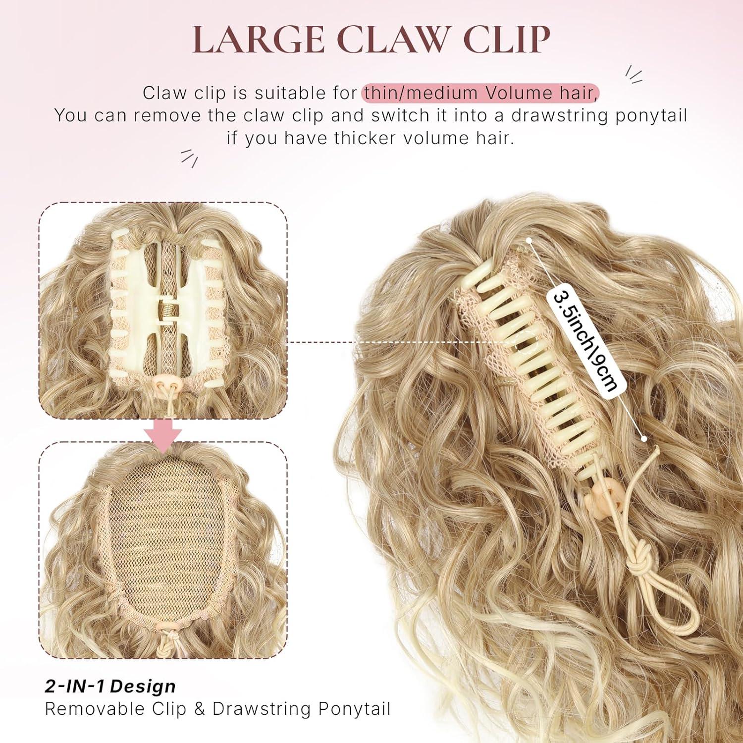 imageClip on Ponytails for Women 12 Inch Curly Black Ponytail Extension Curly Pony Tails Hair Extensions Synthetic Hair Extensions Ponytail Natural Hair Pieces for Women Color BlackMedium Blonde with Beige Blonde Highlights