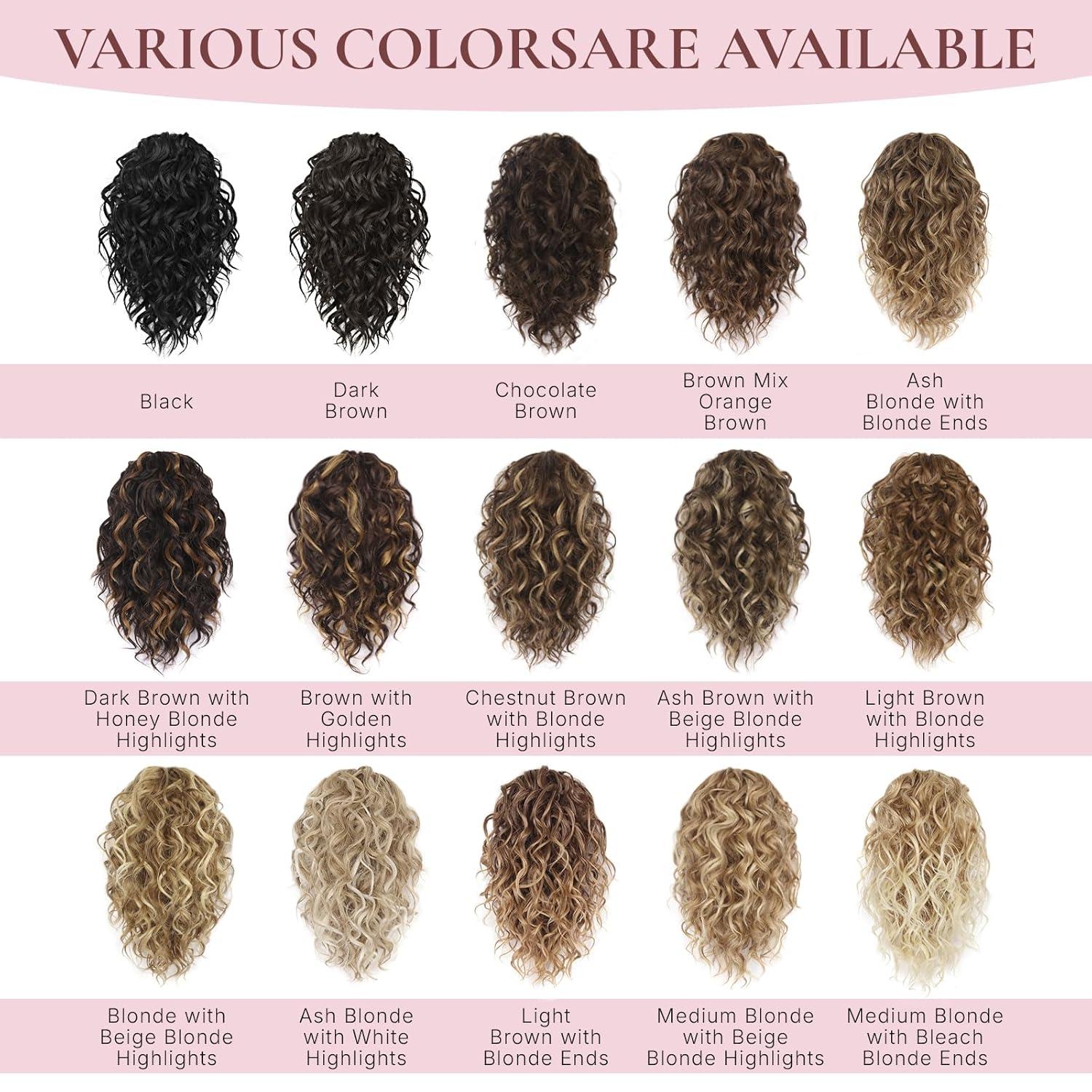 imageClip on Ponytails for Women 12 Inch Curly Black Ponytail Extension Curly Pony Tails Hair Extensions Synthetic Hair Extensions Ponytail Natural Hair Pieces for Women Color BlackMedium Blonde with Beige Blonde Highlights