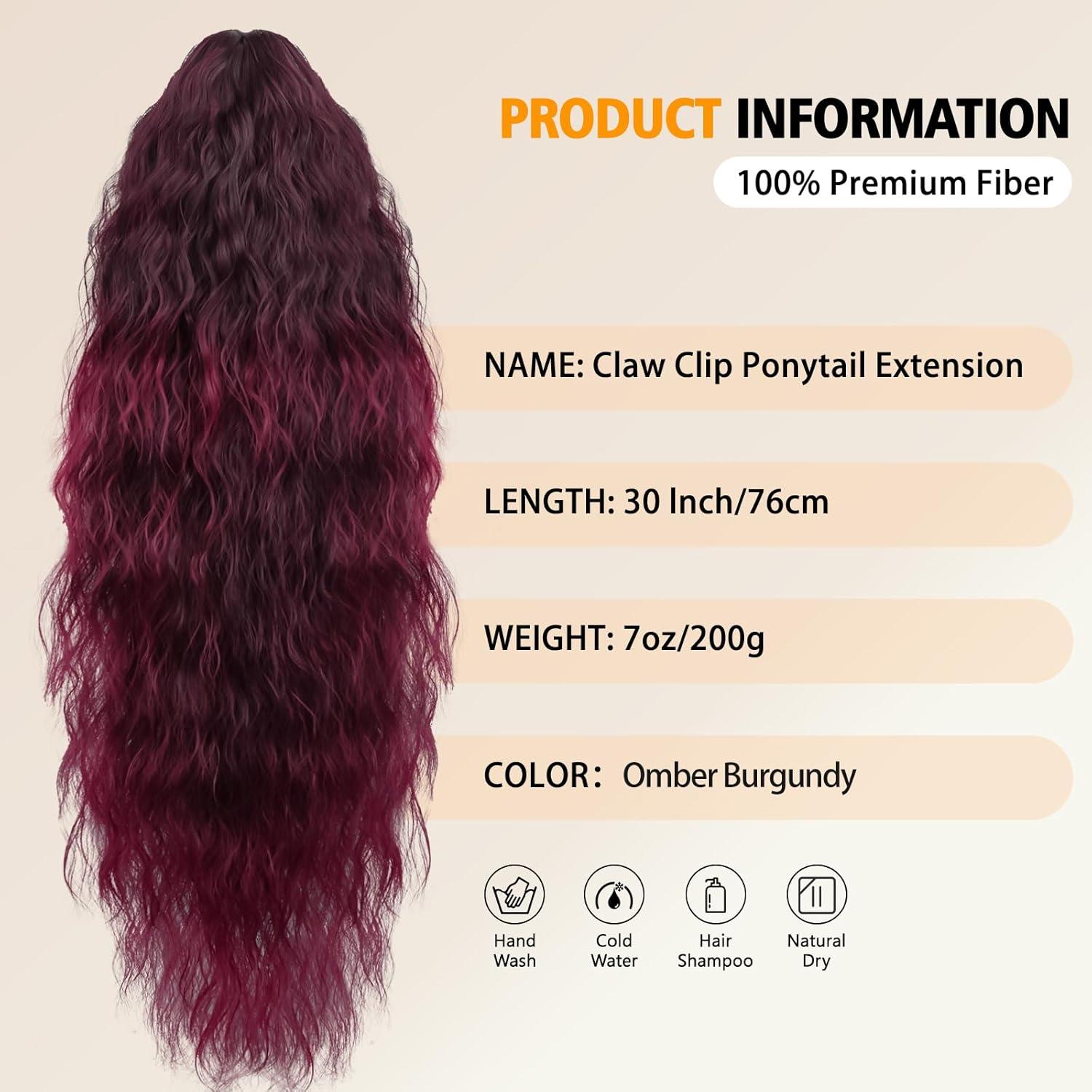 imageClip on Ponytails for Women 12 Inch Curly Black Ponytail Extension Curly Pony Tails Hair Extensions Synthetic Hair Extensions Ponytail Natural Hair Pieces for Women Color BlackOmbre Burgundy