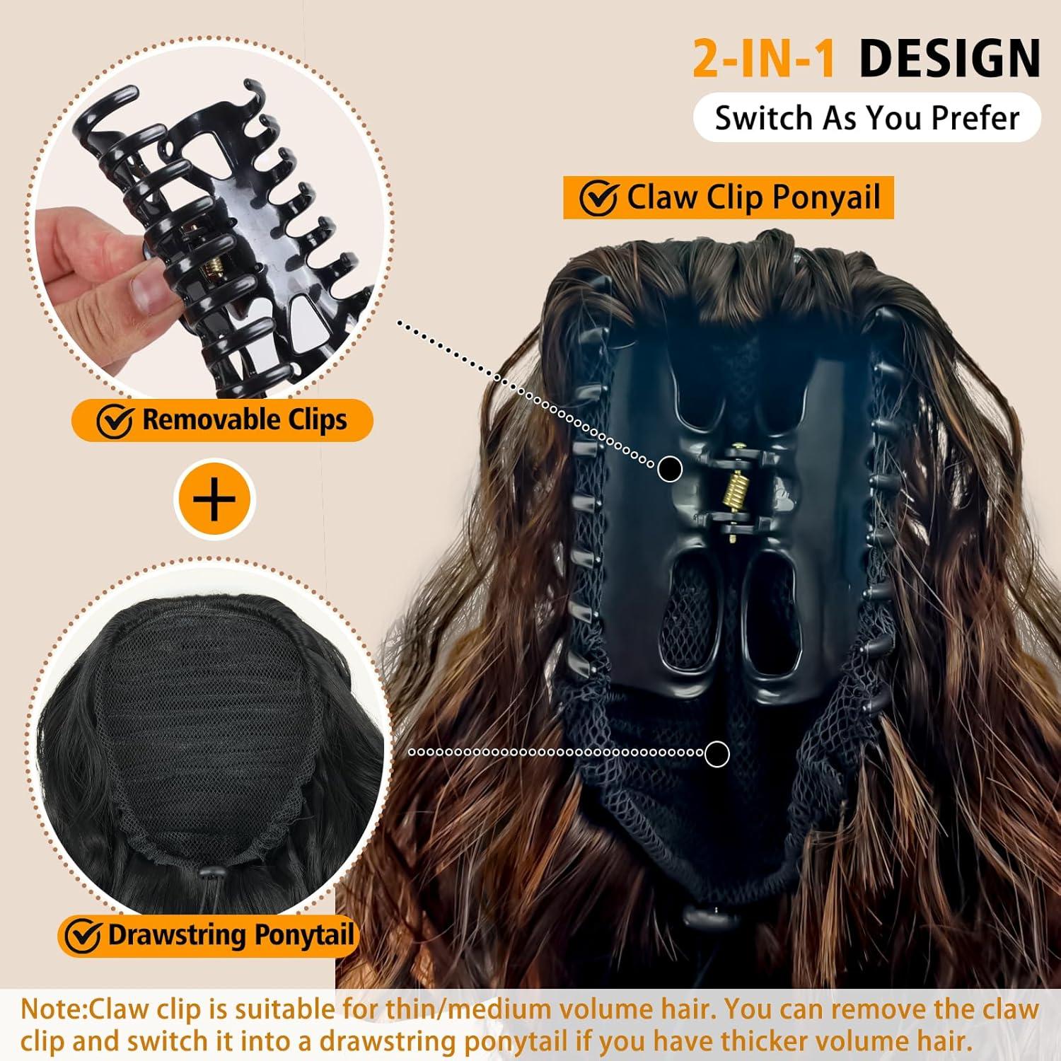 imageClip on Ponytails for Women 12 Inch Curly Black Ponytail Extension Curly Pony Tails Hair Extensions Synthetic Hair Extensions Ponytail Natural Hair Pieces for Women Color BlackOmbre Almond Brown with Copper Brown Ends