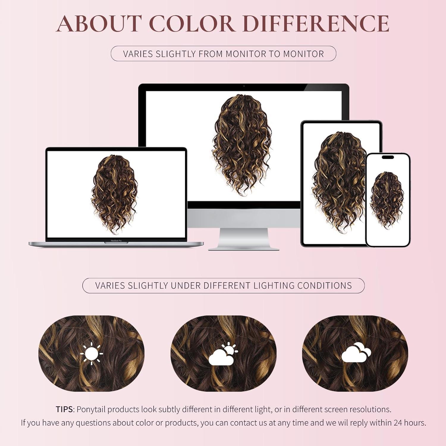 imageClip on Ponytails for Women 12 Inch Curly Black Ponytail Extension Curly Pony Tails Hair Extensions Synthetic Hair Extensions Ponytail Natural Hair Pieces for Women Color BlackBrown with Golden Highlights
