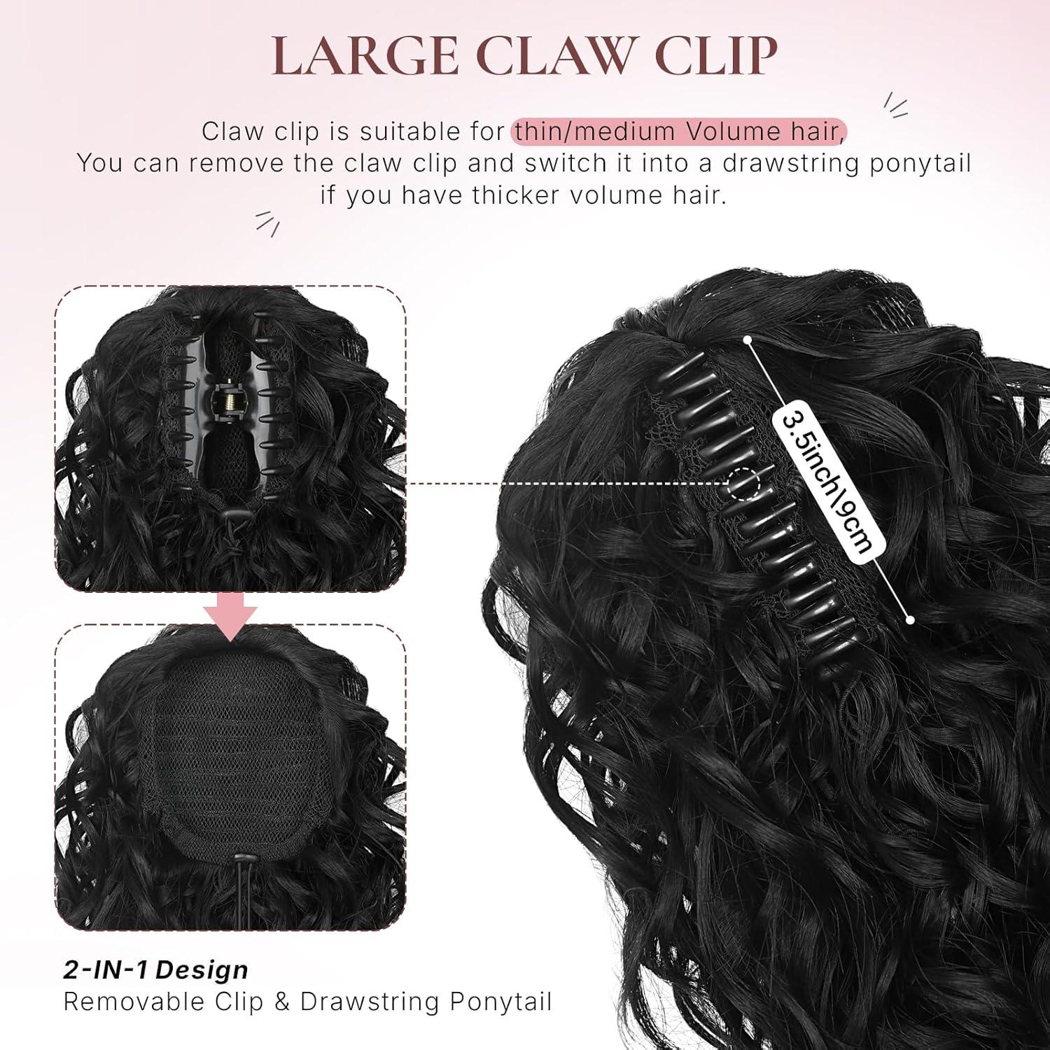 imageClip on Ponytails for Women 12 Inch Curly Black Ponytail Extension Curly Pony Tails Hair Extensions Synthetic Hair Extensions Ponytail Natural Hair Pieces for Women Color BlackBrown with Golden Highlights