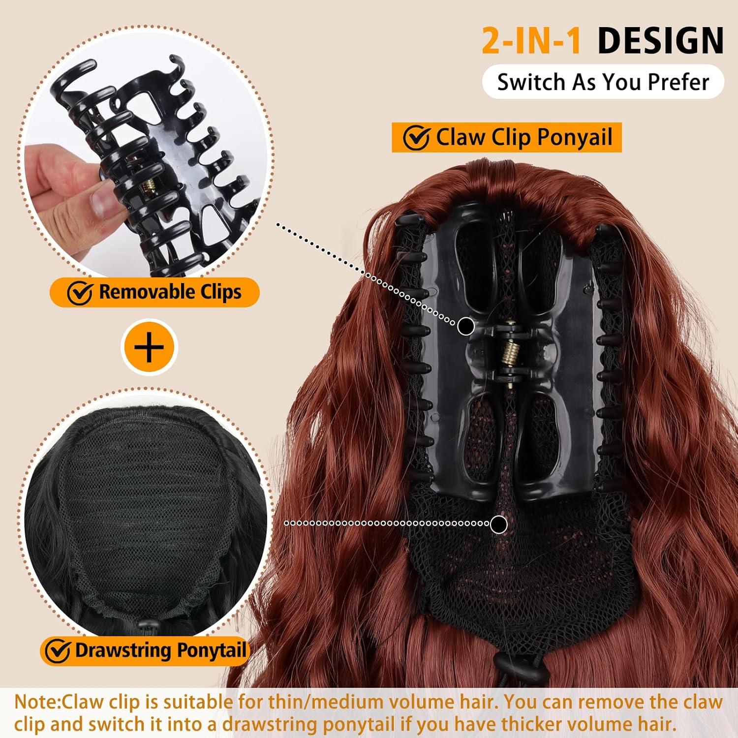 imageClip on Ponytails for Women 12 Inch Curly Black Ponytail Extension Curly Pony Tails Hair Extensions Synthetic Hair Extensions Ponytail Natural Hair Pieces for Women Color BlackCopper Red