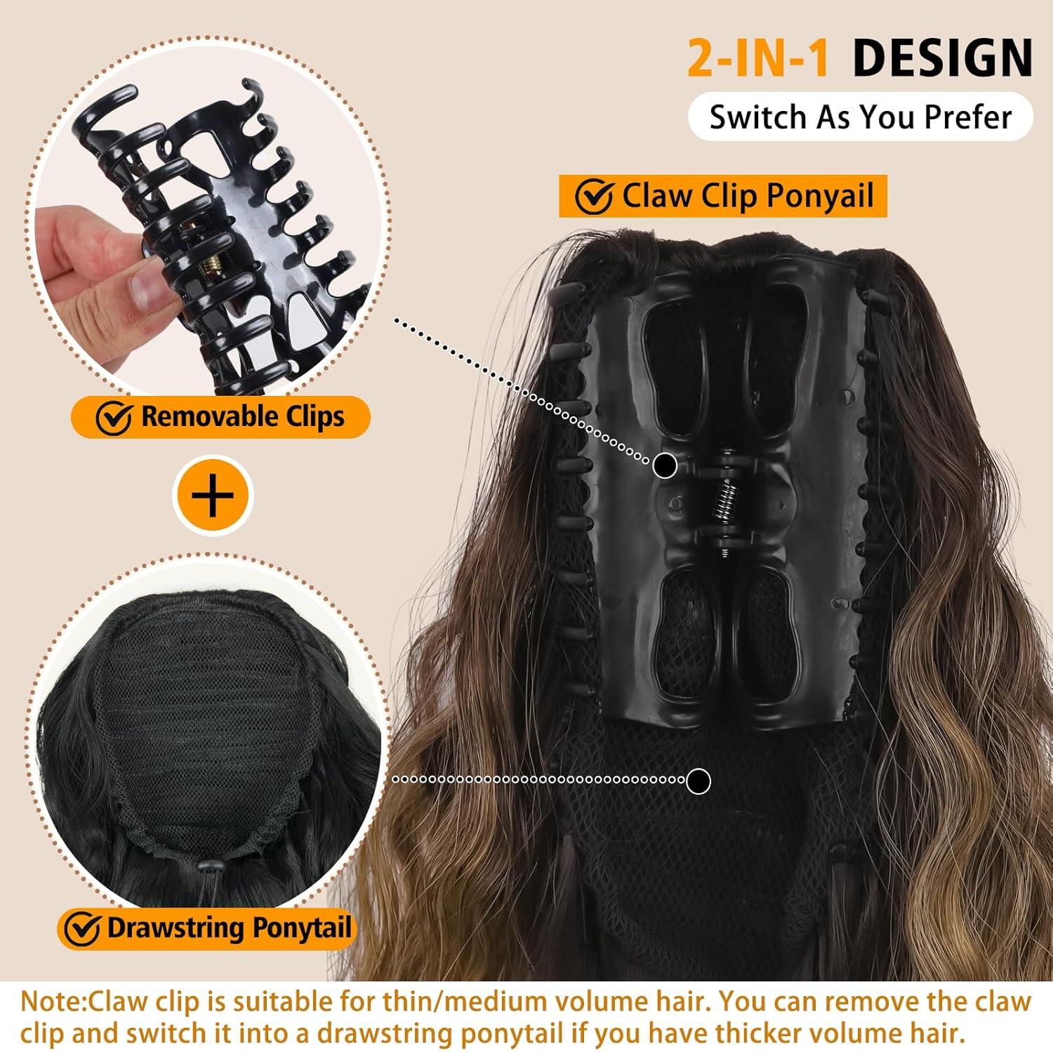 imageClip on Ponytails for Women 12 Inch Curly Black Ponytail Extension Curly Pony Tails Hair Extensions Synthetic Hair Extensions Ponytail Natural Hair Pieces for Women Color BlackOmbre Black Brown Mix Blonde