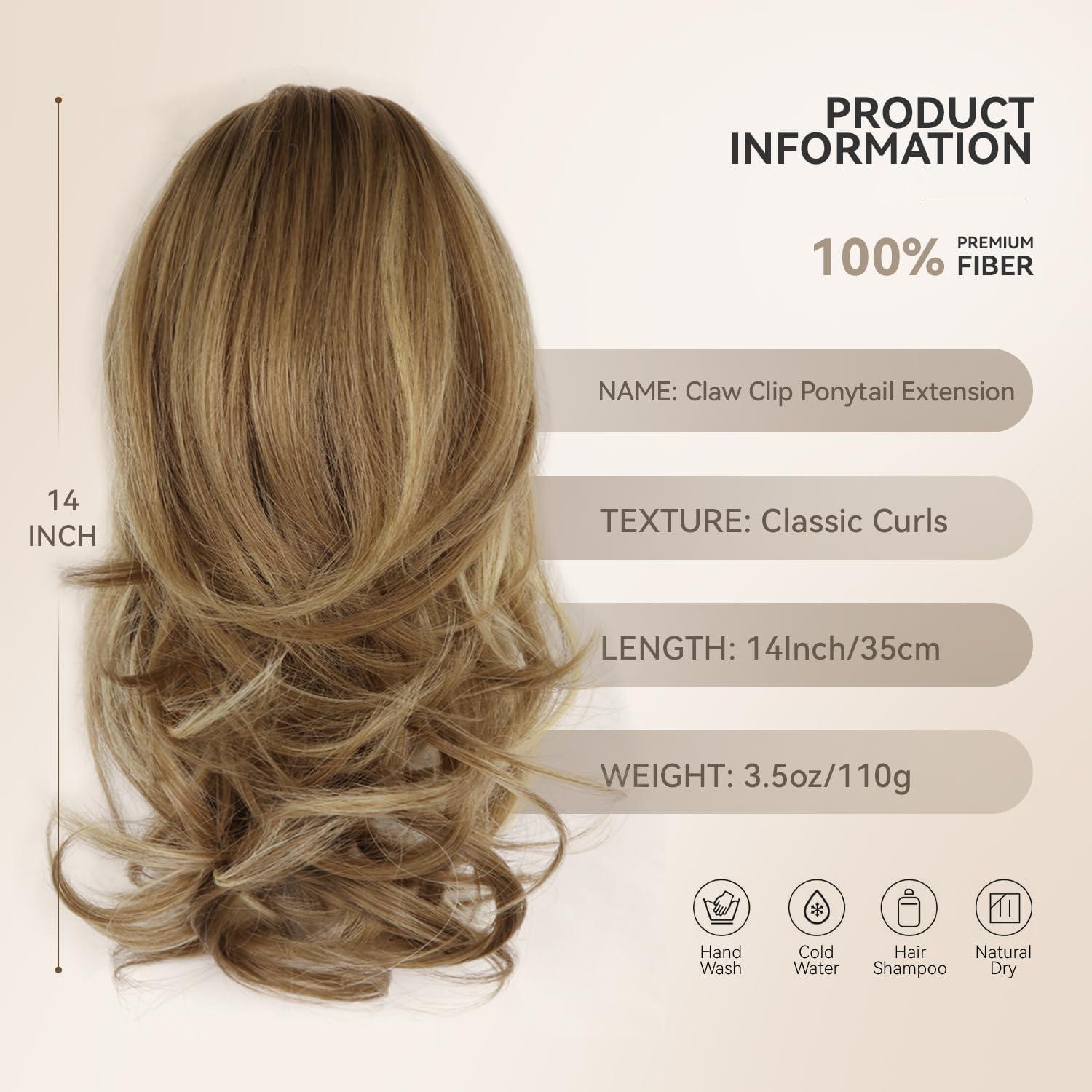 imageClip on Ponytails for Women 26 Inch Long Ponytail Extension Wavy Pony Tails Hair Extensions Synthetic Hair Extensions Ponytail Clip in Ponytail Color Chestnut Brown With Golden HighlightsLight Brown With Beige Highlights