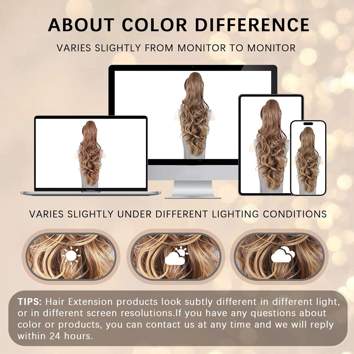 imageClip on Ponytails for Women 26 Inch Long Ponytail Extension Wavy Pony Tails Hair Extensions Synthetic Hair Extensions Ponytail Clip in Ponytail Color Chestnut Brown With Golden HighlightsLight Brown With Blonde Highlights