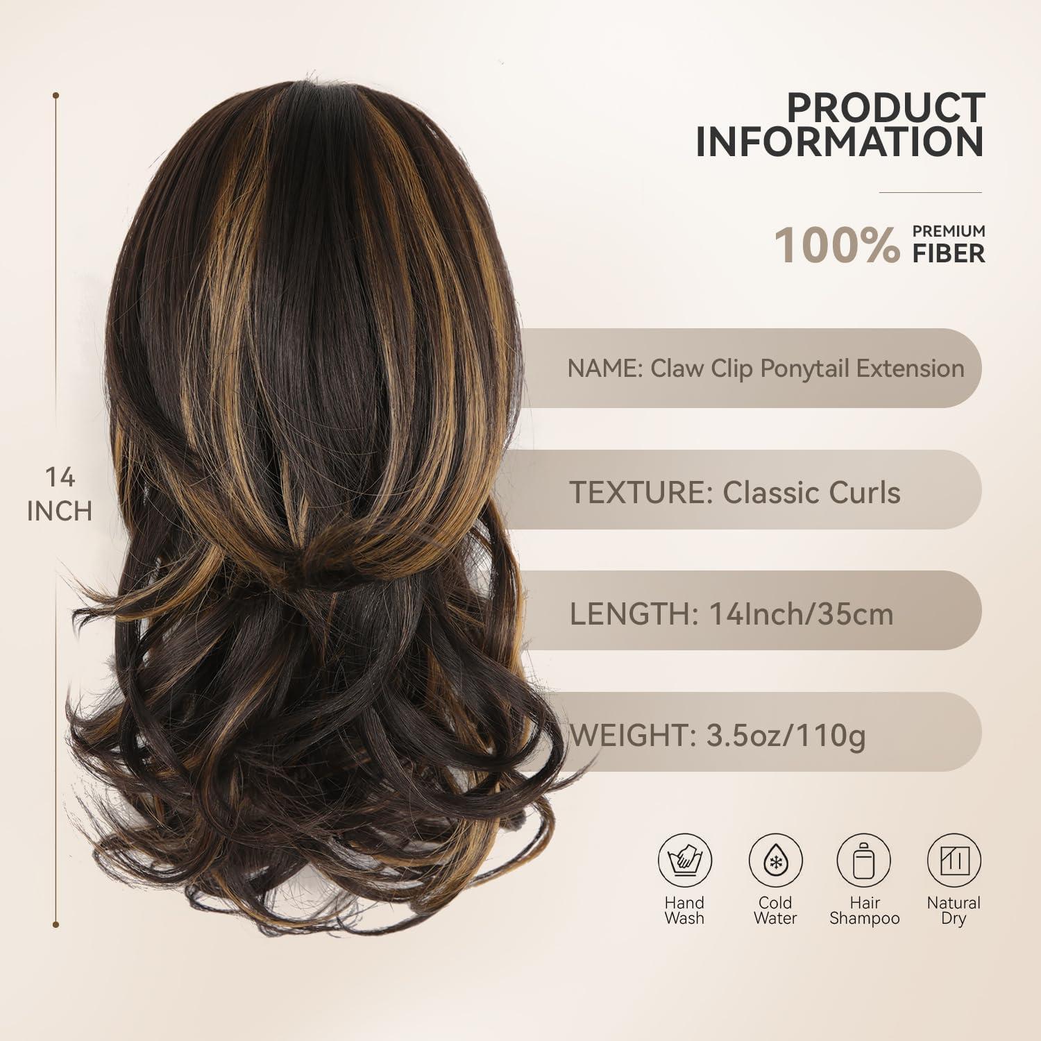 imageClip on Ponytails for Women 26 Inch Long Ponytail Extension Wavy Pony Tails Hair Extensions Synthetic Hair Extensions Ponytail Clip in Ponytail Color Chestnut Brown With Golden HighlightsDark Brown with Honey Blonde Highlights