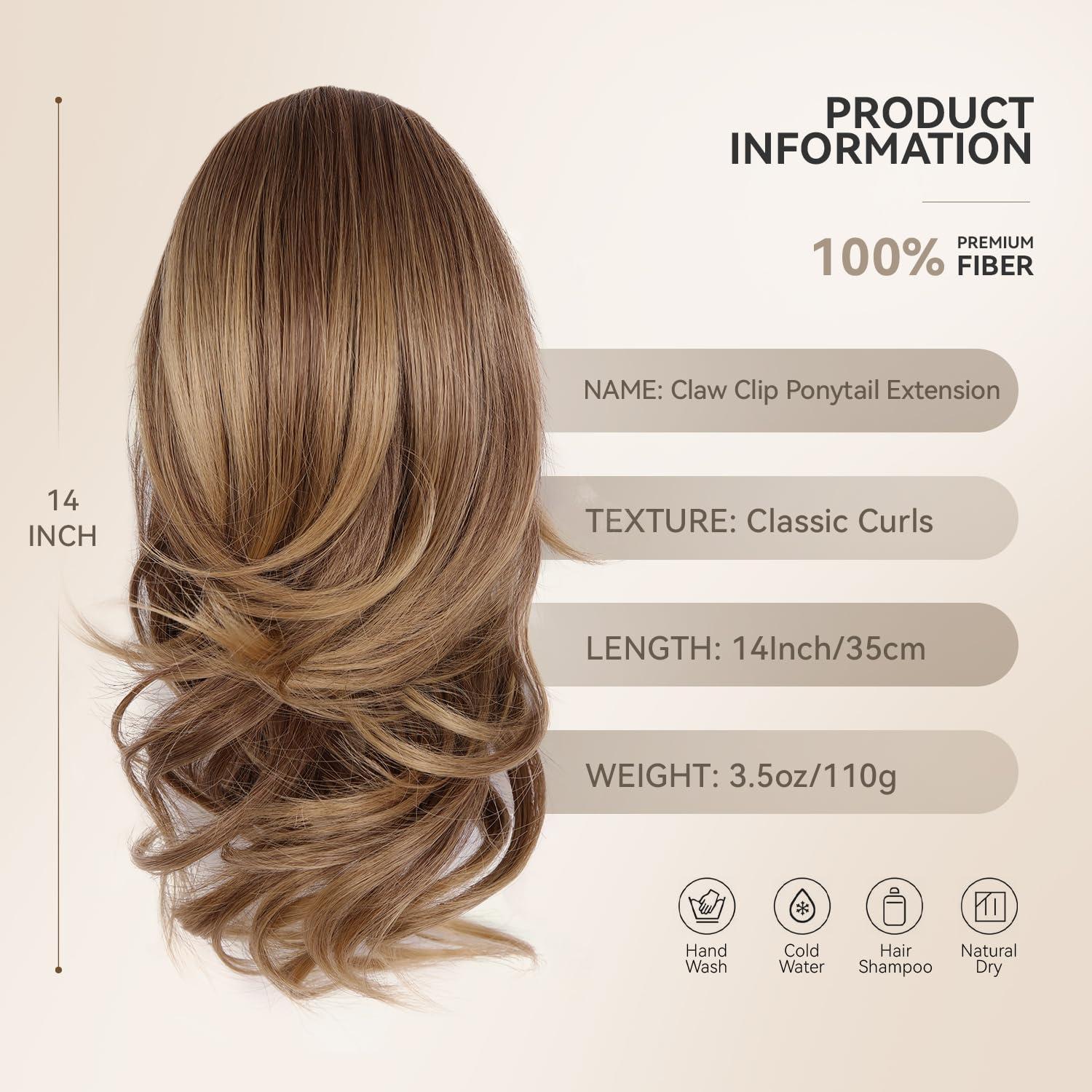 imageClip on Ponytails for Women 26 Inch Long Ponytail Extension Wavy Pony Tails Hair Extensions Synthetic Hair Extensions Ponytail Clip in Ponytail Color Chestnut Brown With Golden HighlightsLight Brown with Blonde Ends