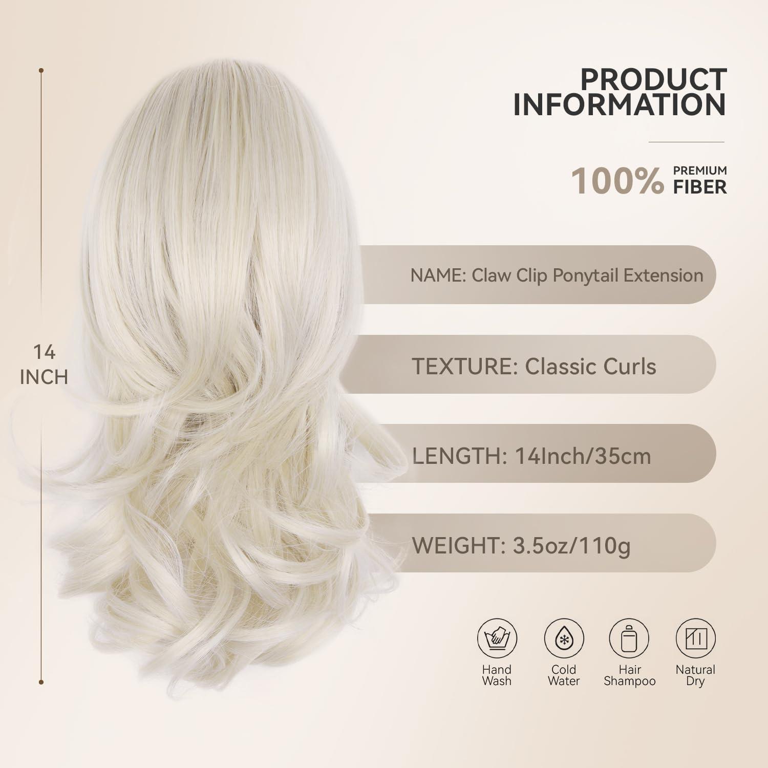 imageClip on Ponytails for Women 26 Inch Long Ponytail Extension Wavy Pony Tails Hair Extensions Synthetic Hair Extensions Ponytail Clip in Ponytail Color Chestnut Brown With Golden HighlightsPlatinum Blonde